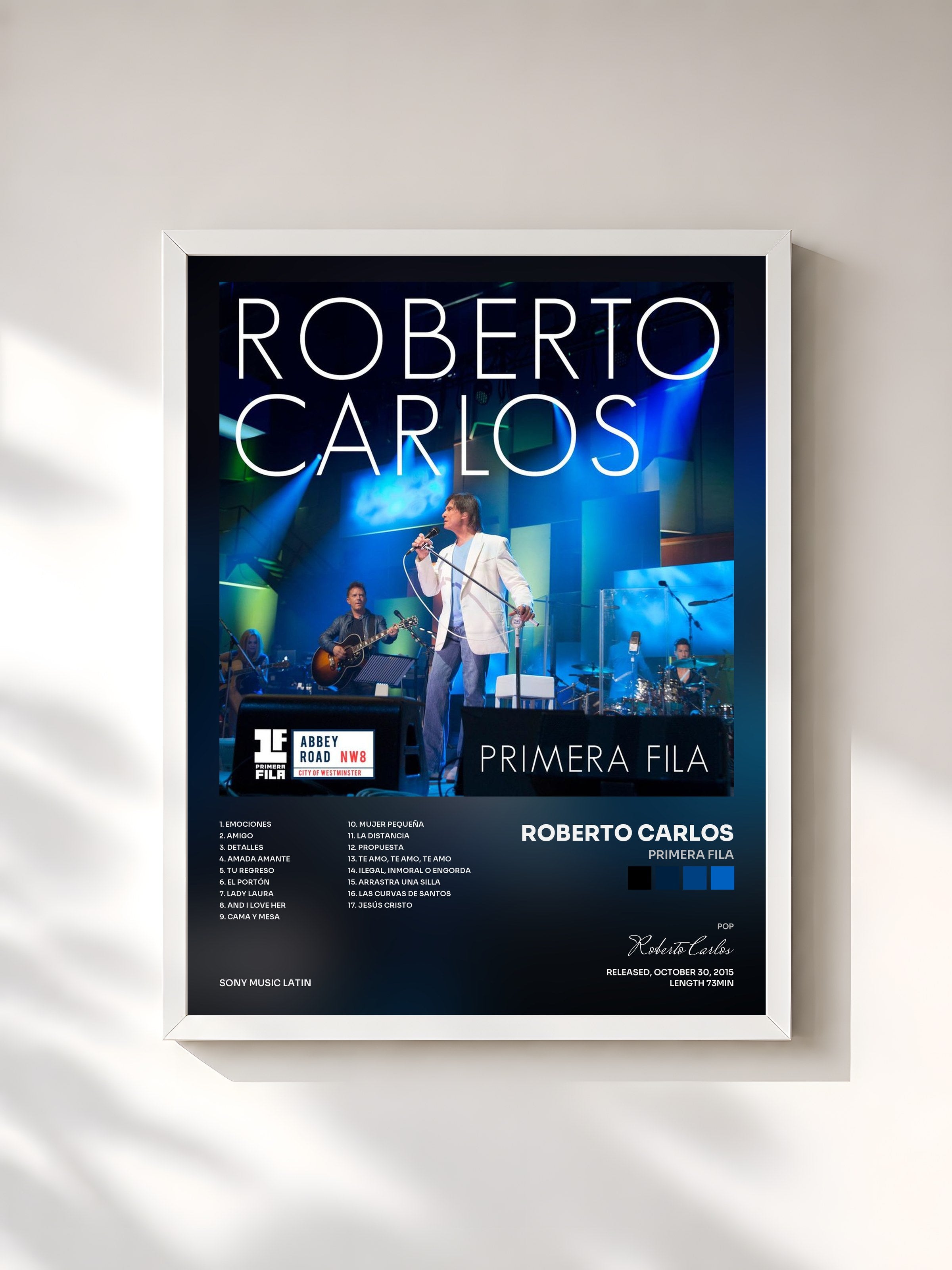 #blanc Tableau de l'album Primera Fila de Roberto Carlos, cadre blanc, imprimé et encadré en France