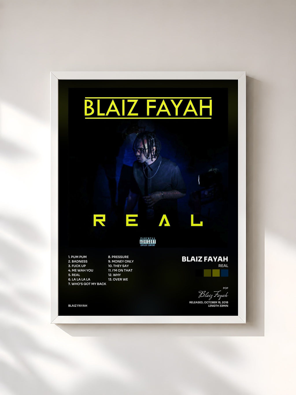 #blanc Tableau de l'album Real de Blaiz Fayah, cadre blanc, imprimé et encadré en France