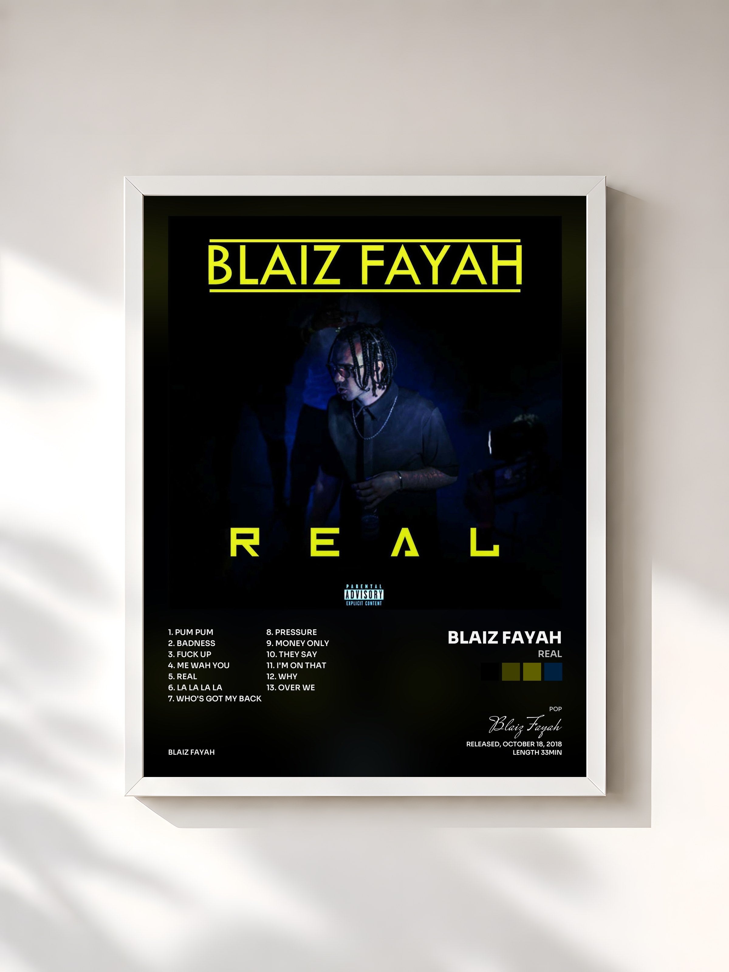 #blanc Tableau de l'album Real de Blaiz Fayah, cadre blanc, imprimé et encadré en France