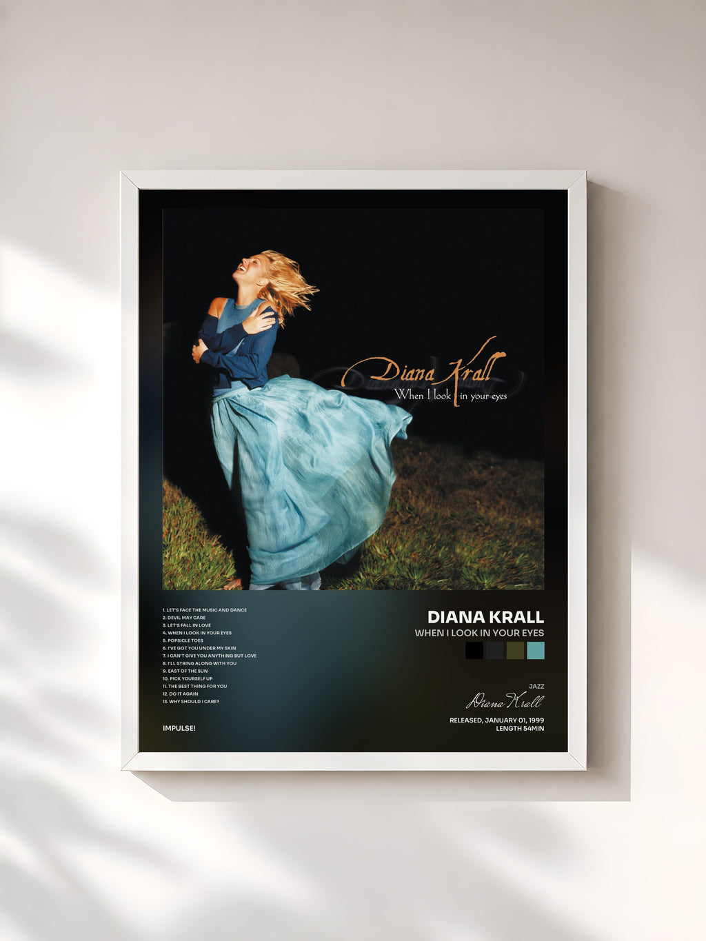 #blanc Tableau de l'album When I Look In Your Eyes de Diana Krall, cadre blanc, imprimé et encadré en France