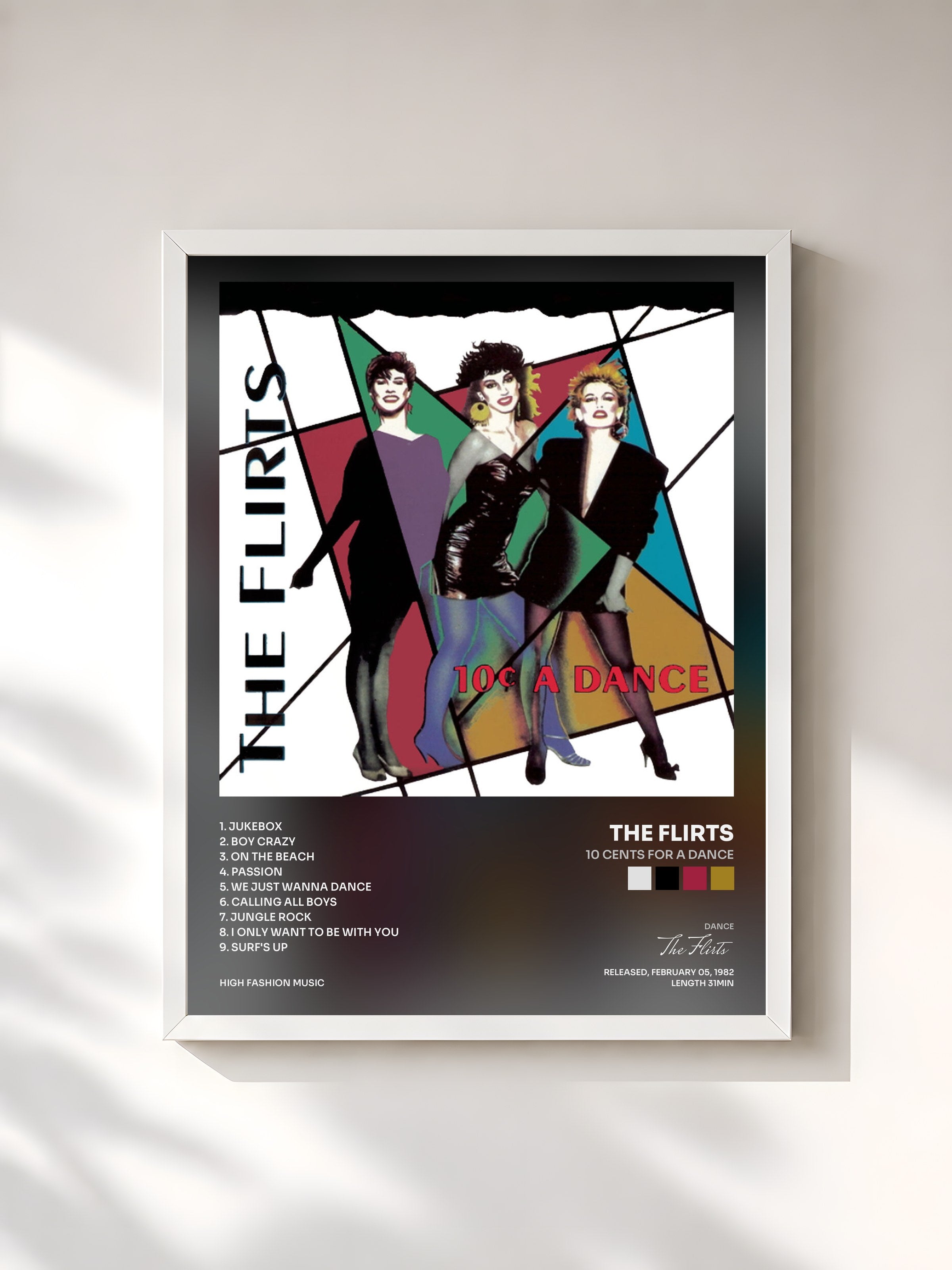 #blanc Tableau de l'album 10 Cents For A Dance de The Flirts, cadre blanc, imprimé et encadré en France