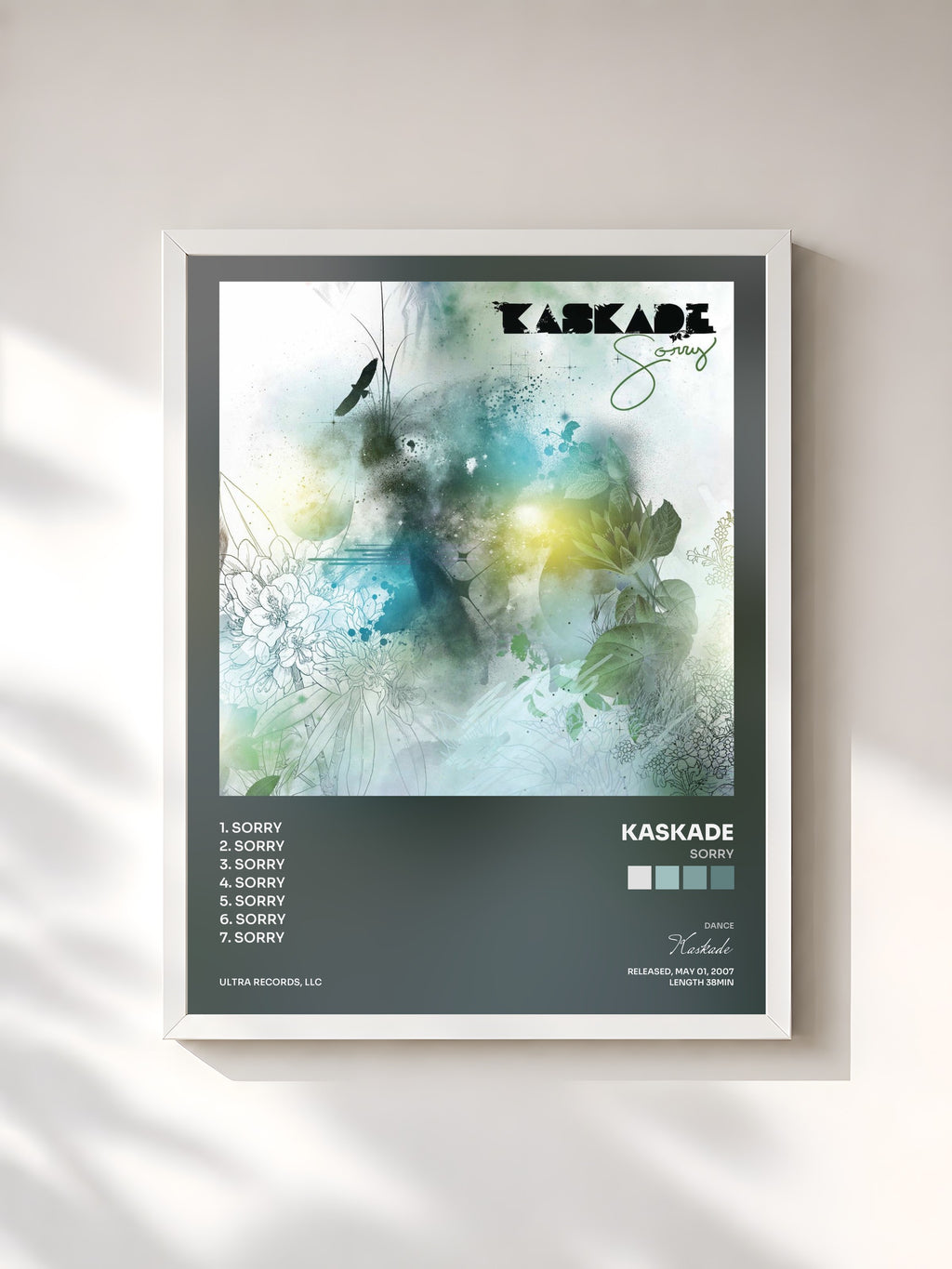 #blanc Tableau de l'album Sorry de Kaskade, cadre blanc, imprimé et encadré en France