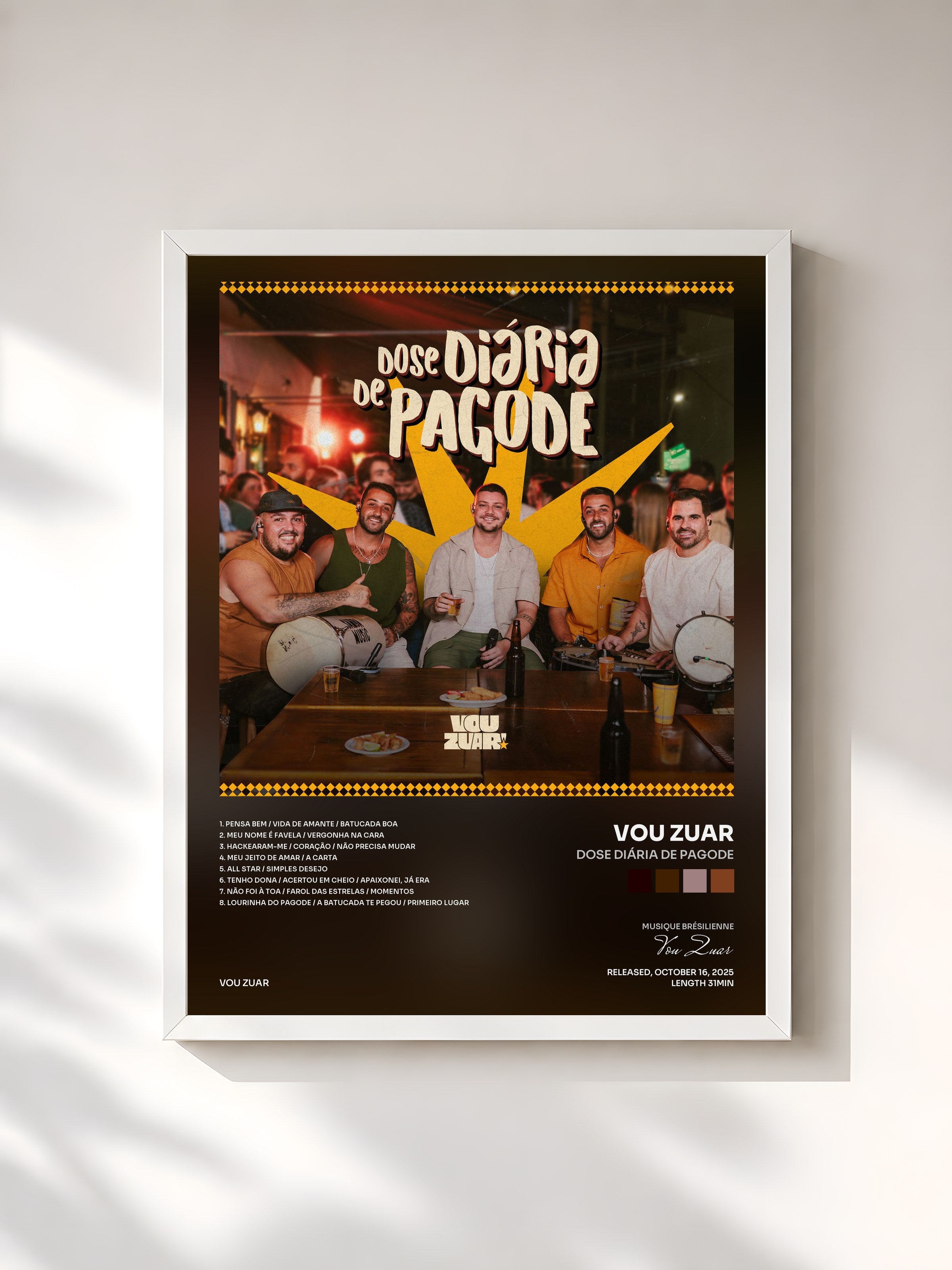#blanc Tableau de l'album Dose Diária de Pagode de Vou Zuar, cadre blanc, imprimé et encadré en France