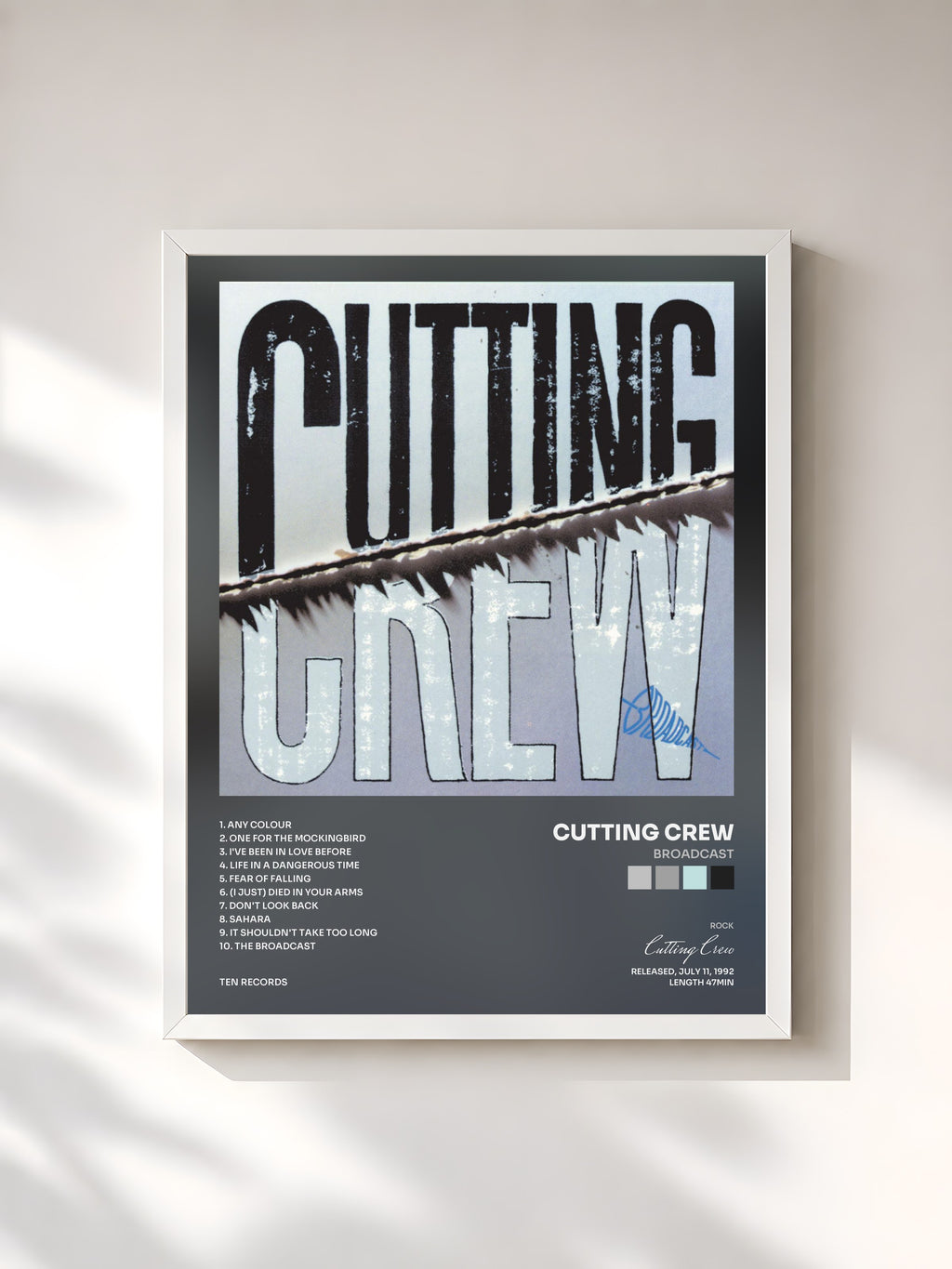 #blanc Tableau de l'album Broadcast de Cutting Crew, cadre blanc, imprimé et encadré en France