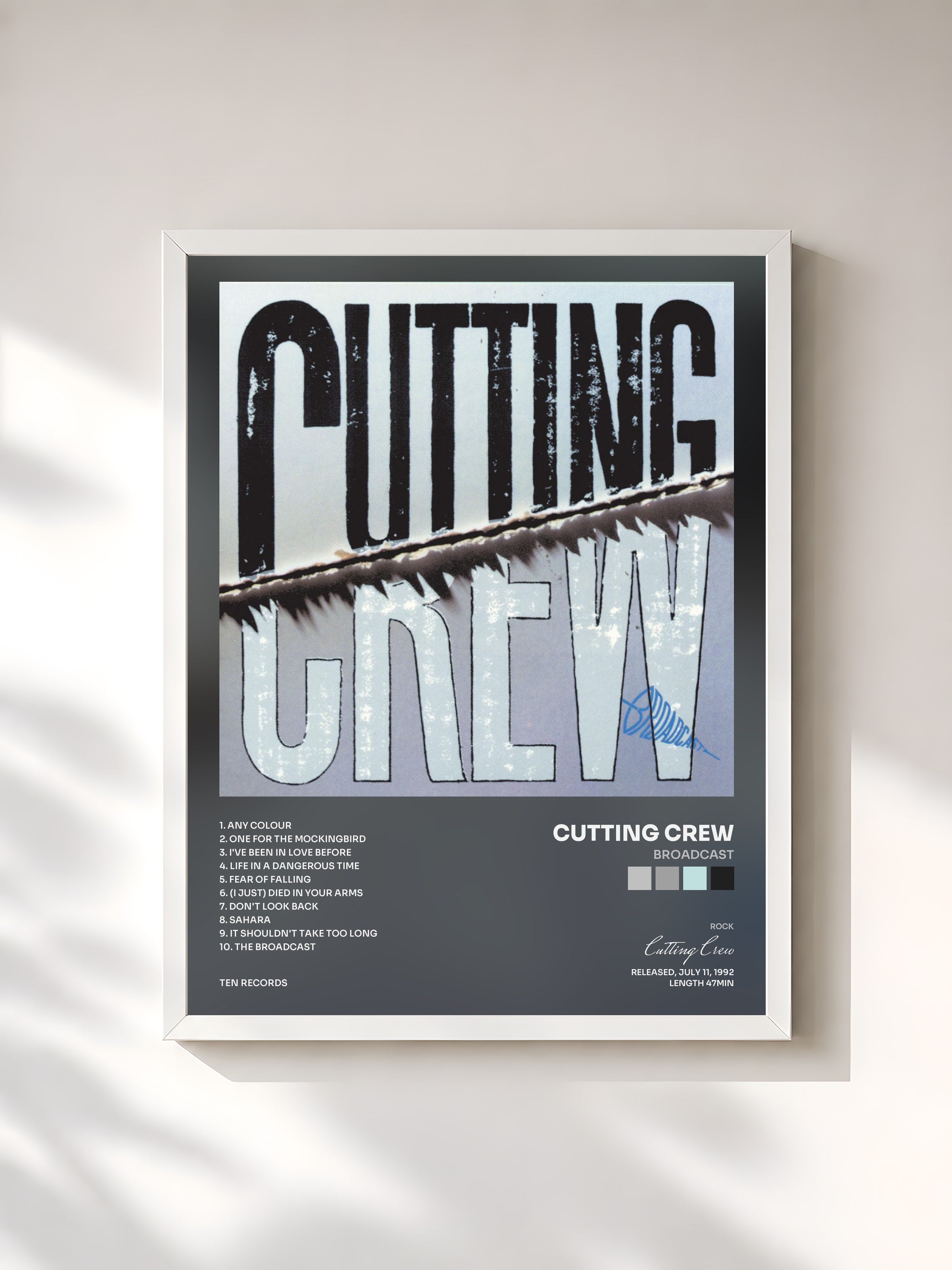 #blanc Tableau de l'album Broadcast de Cutting Crew, cadre blanc, imprimé et encadré en France