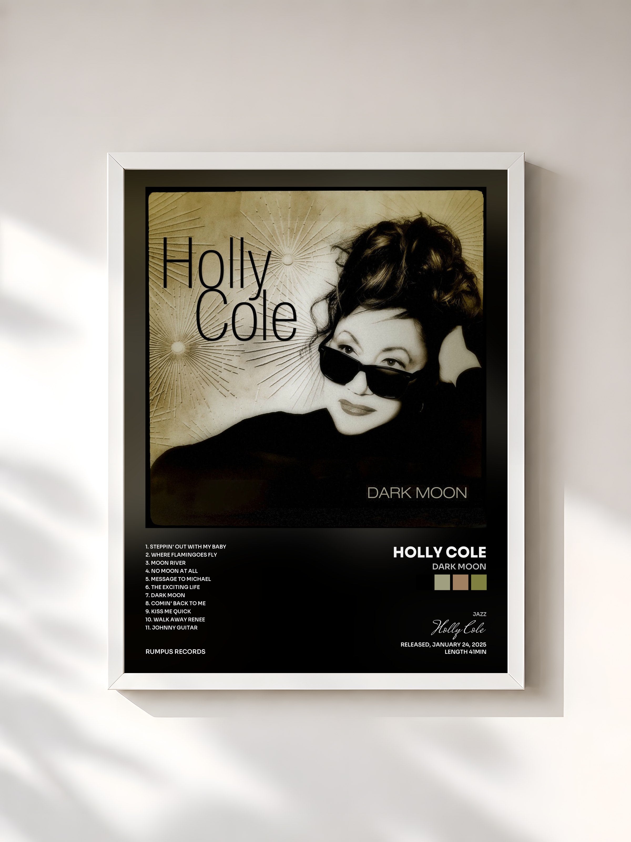 #blanc Tableau de l'album Dark Moon de Holly Cole, cadre blanc, imprimé et encadré en France