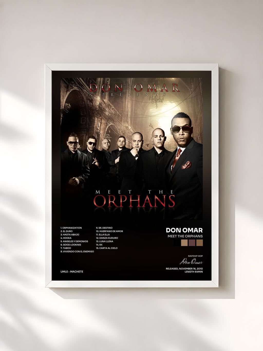 #blanc Tableau de l'album Meet The Orphans de Don Omar, cadre blanc, imprimé et encadré en France