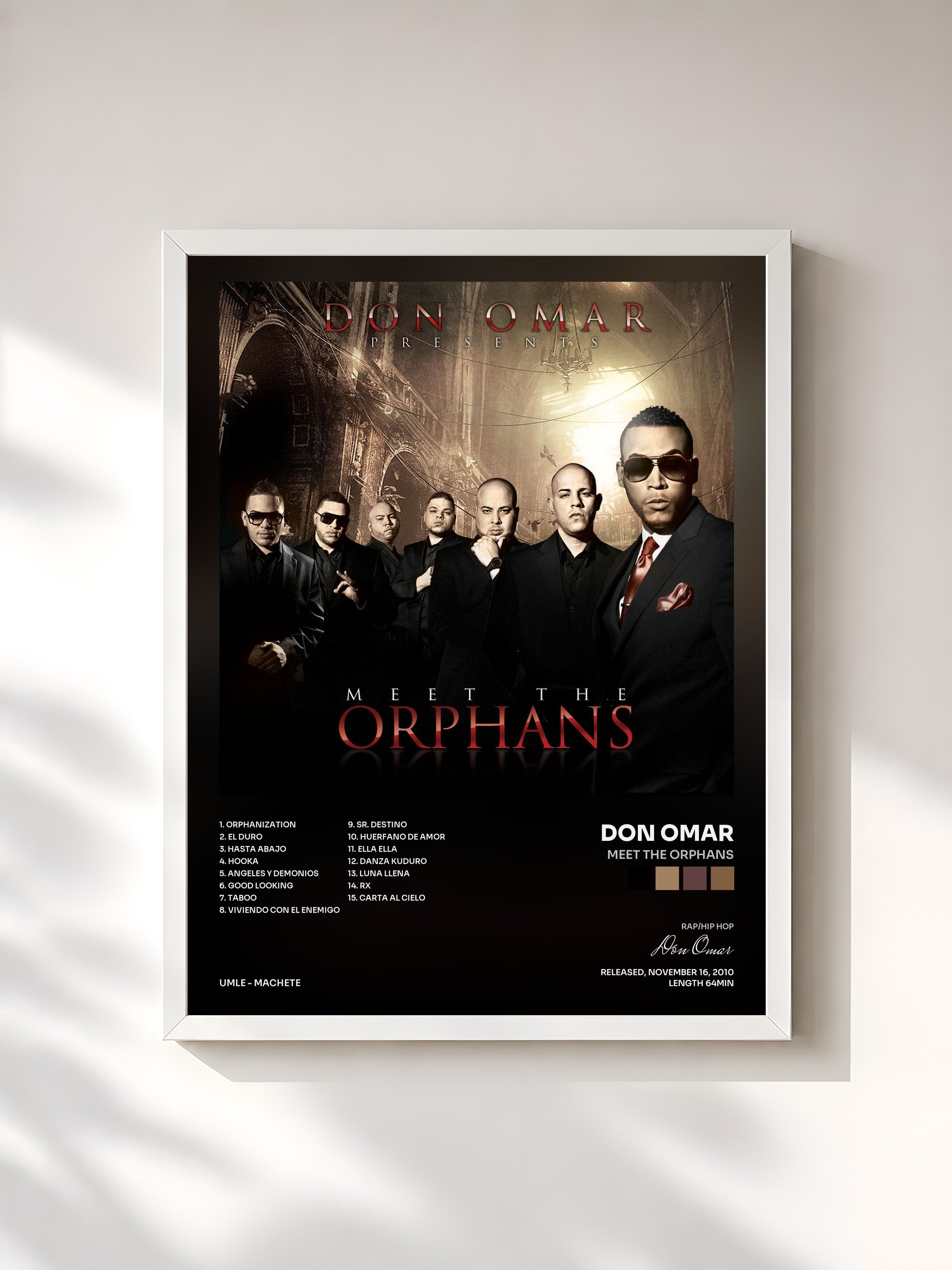 #blanc Tableau de l'album Meet The Orphans de Don Omar, cadre blanc, imprimé et encadré en France