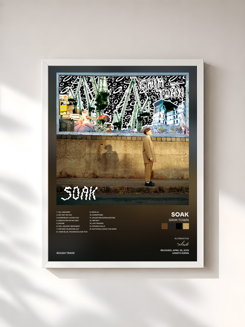 #blanc Grim Town by Soak as a framed art print, white frame, printed and framed in France