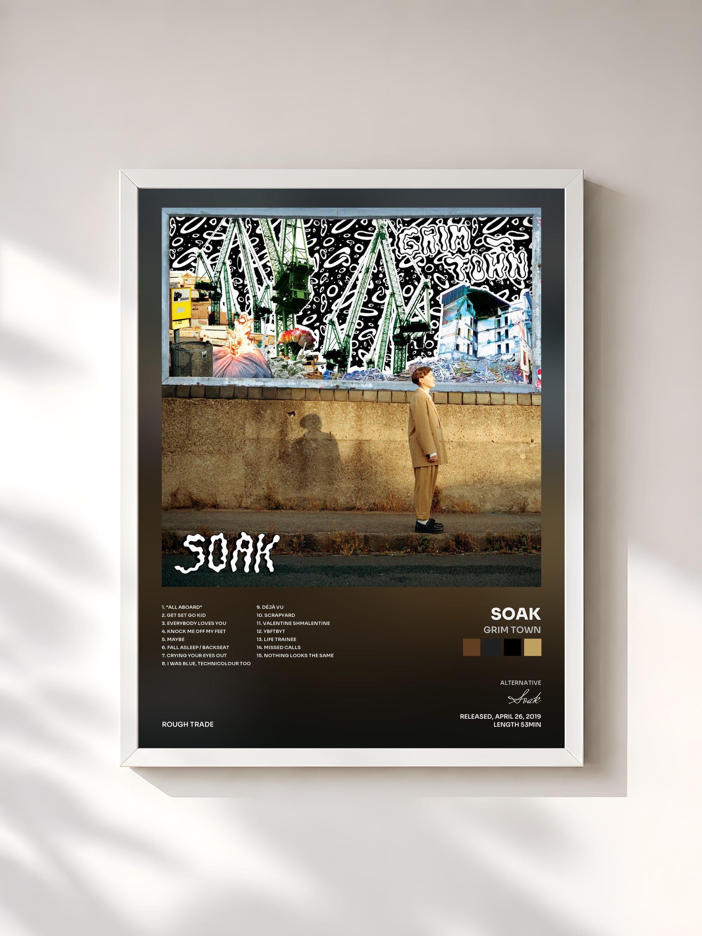 #blanc Tableau de l'album Grim Town de Soak, cadre blanc, imprimé et encadré en France