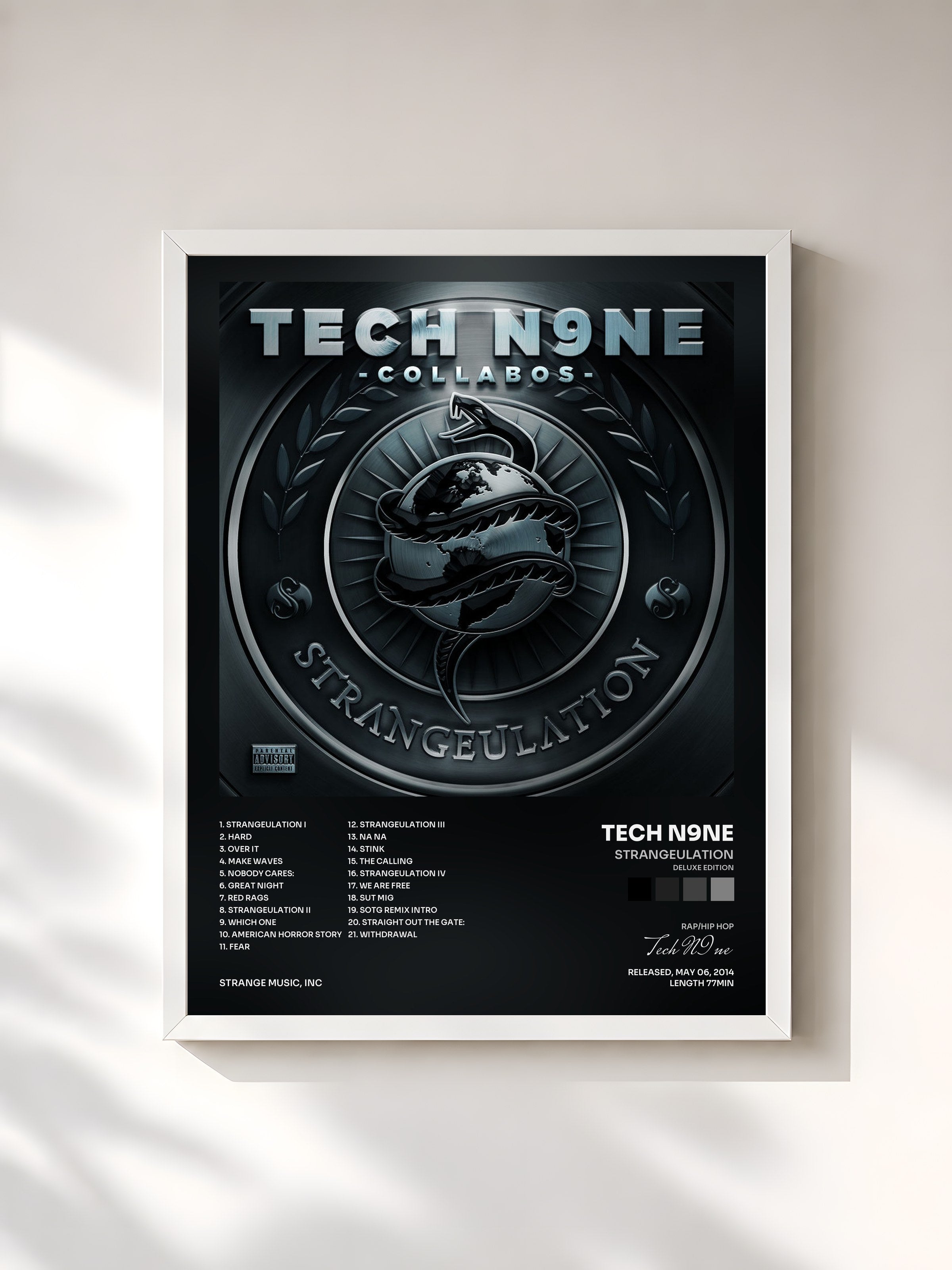 #blanc Tableau de l'album Strangeulation (Deluxe Edition) de Tech N9ne, cadre blanc, imprimé et encadré en France