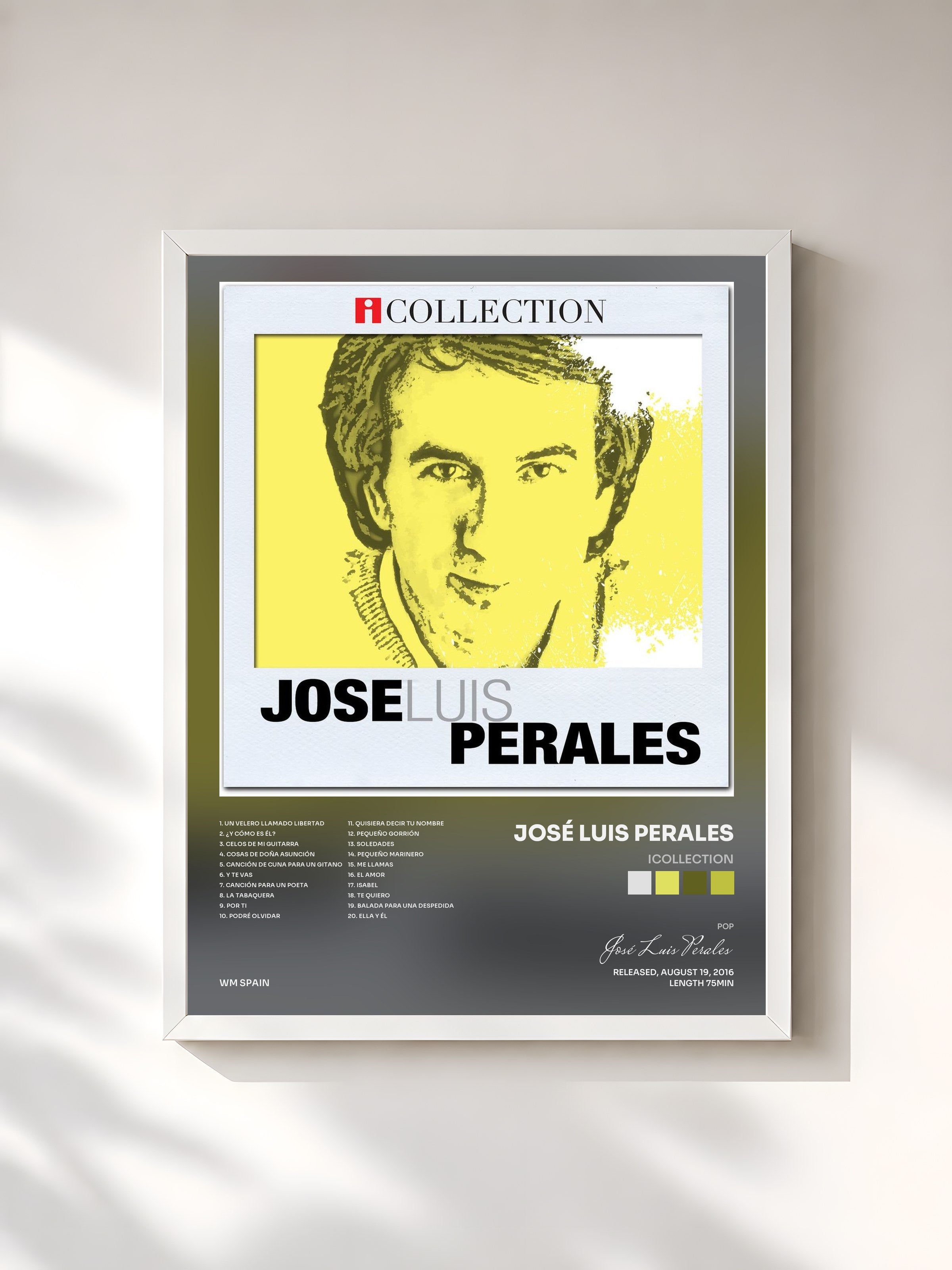 #blanc Tableau de l'album iCollection de José Luis Perales, cadre blanc, imprimé et encadré en France