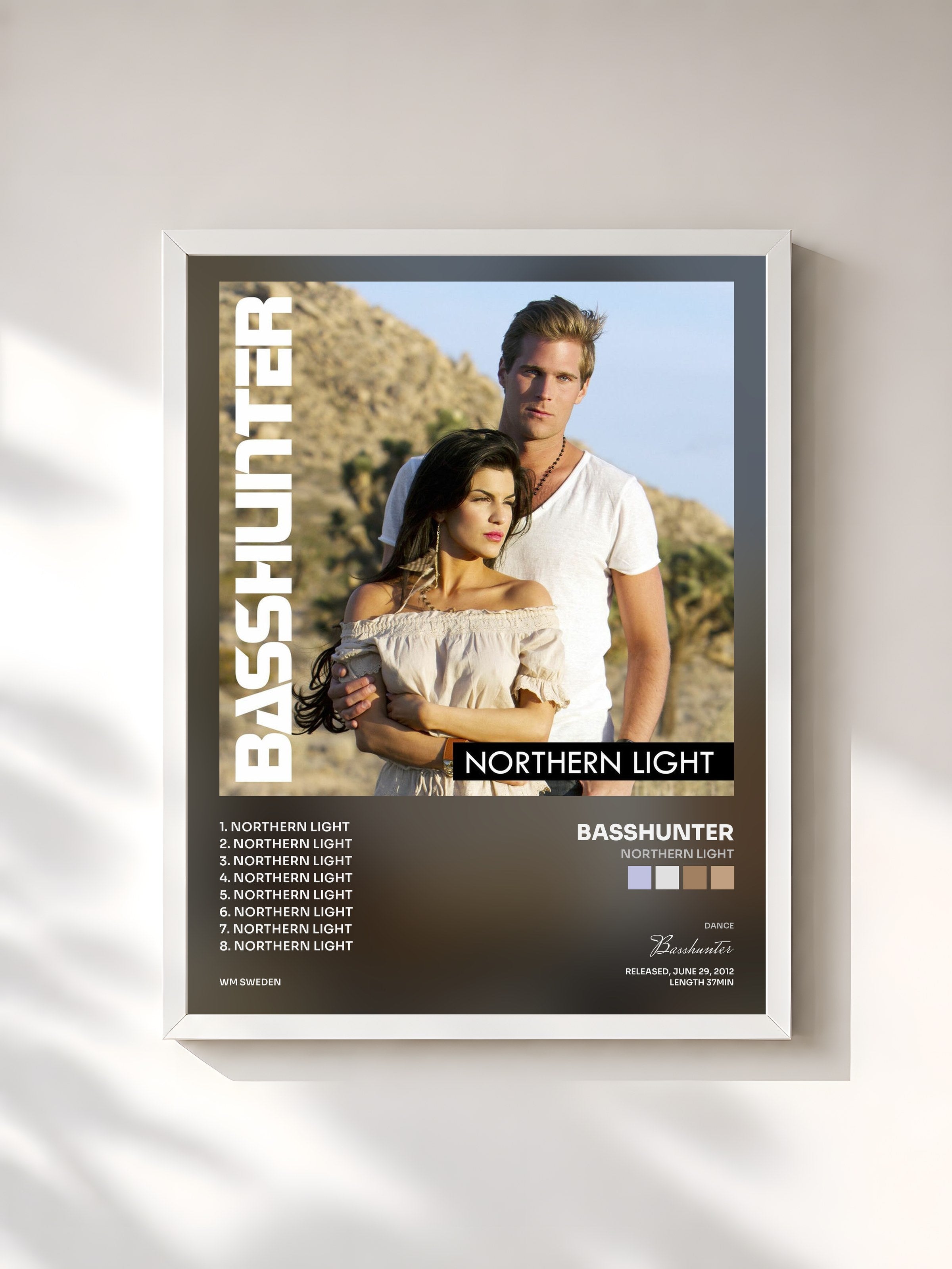 #blanc Tableau de l'album Northern Light de Basshunter, cadre blanc, imprimé et encadré en France