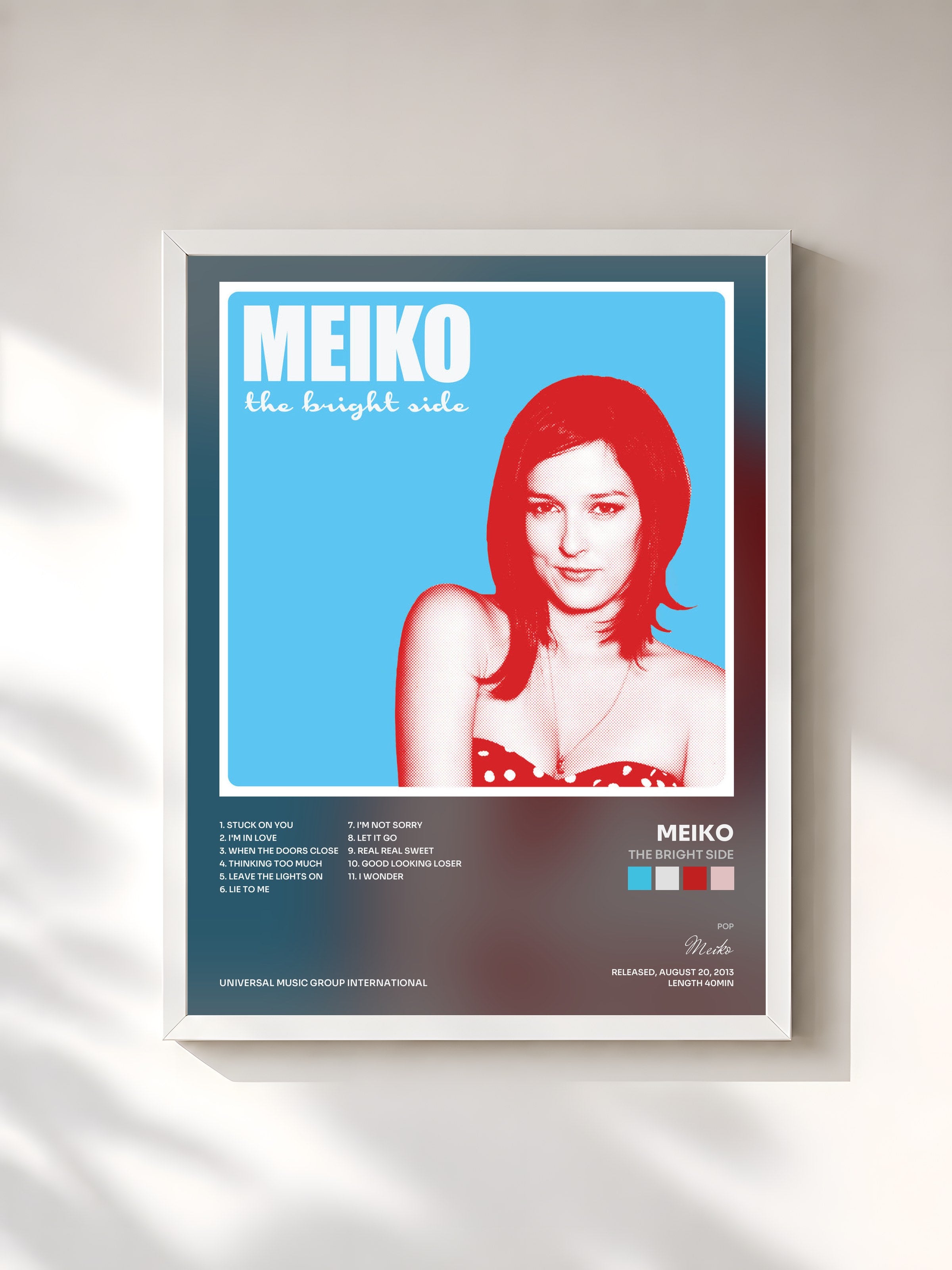 #blanc Tableau de l'album The Bright Side de Meiko, cadre blanc, imprimé et encadré en France