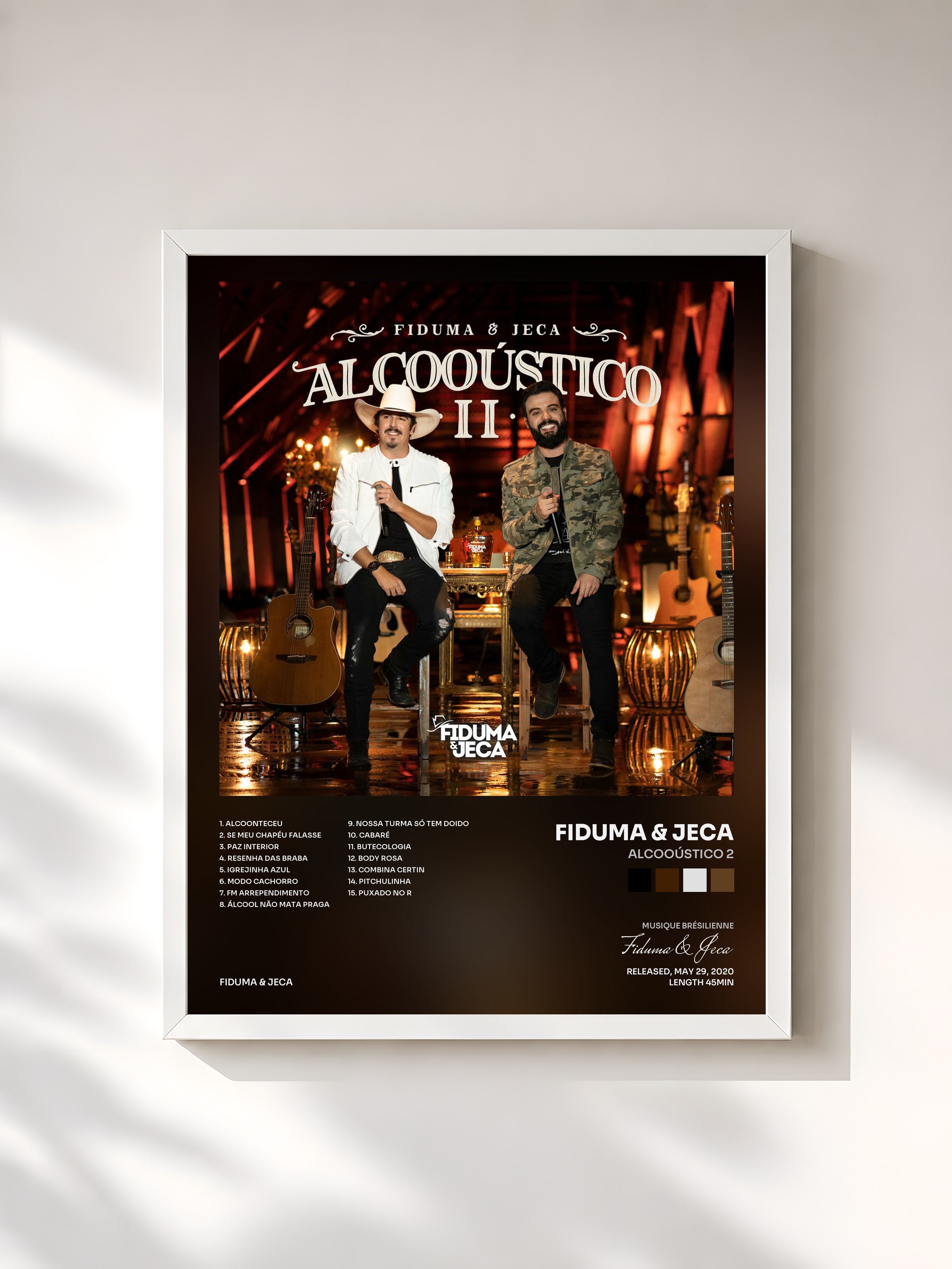 #blanc Tableau de l'album Alcooústico 2 de Fiduma & Jeca, cadre blanc, imprimé et encadré en France