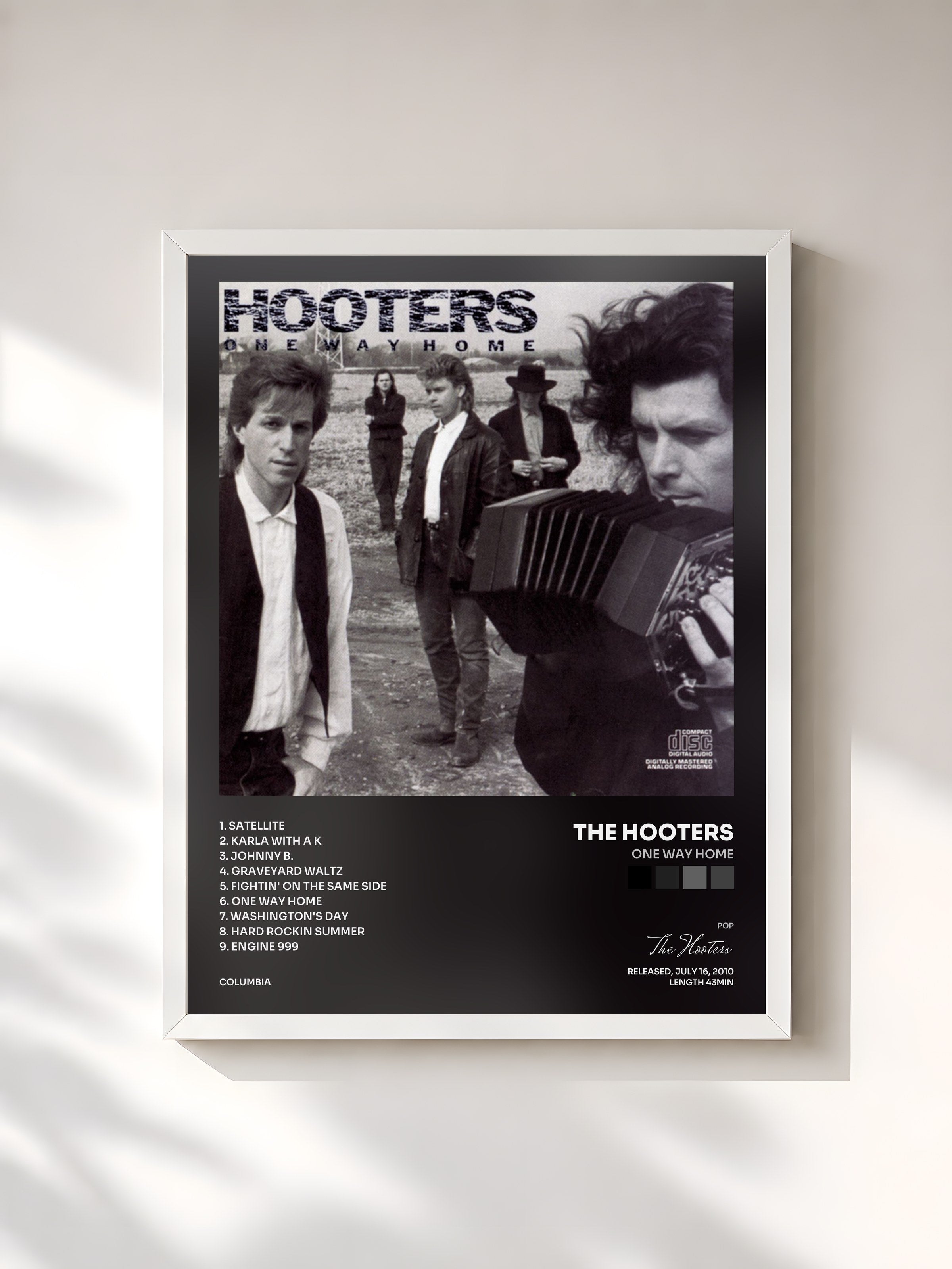 #blanc Tableau de l'album One Way Home de The Hooters, cadre blanc, imprimé et encadré en France