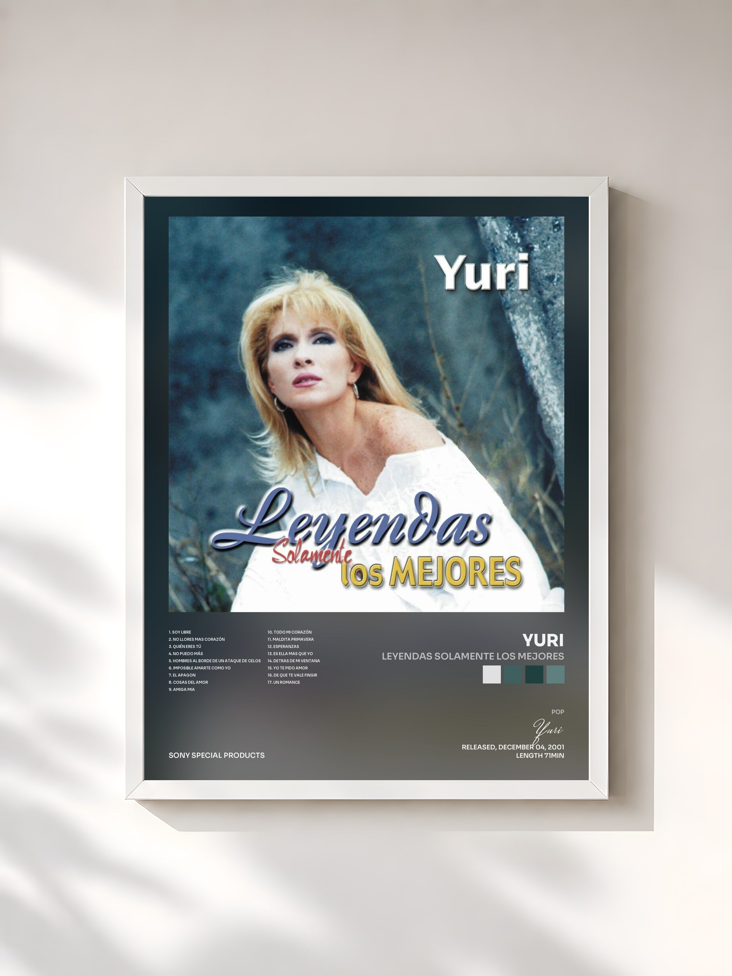 #blanc Tableau de l'album Leyendas Solamente Los Mejores de Yuri, cadre blanc, imprimé et encadré en France