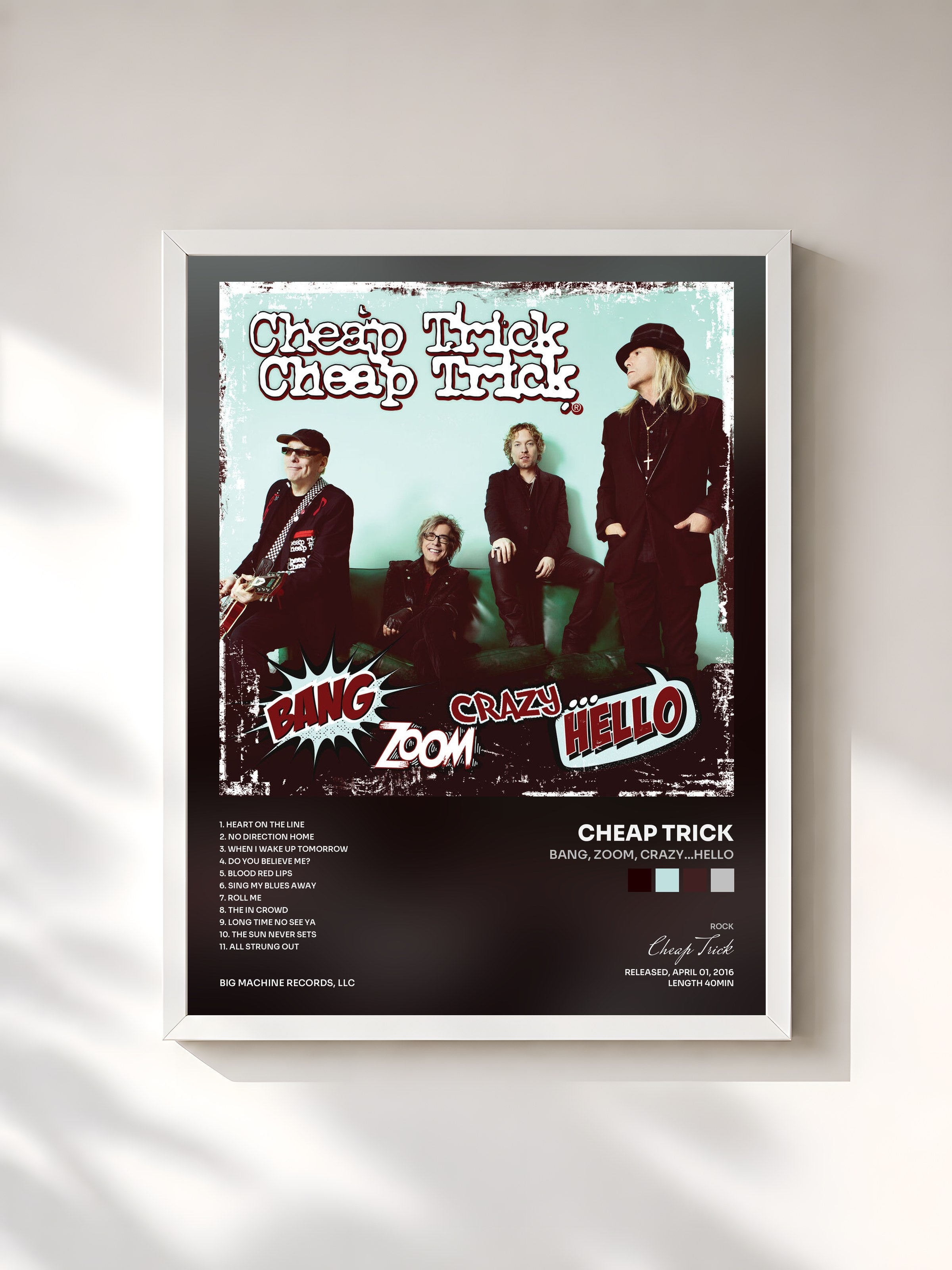 #blanc Tableau de l'album Bang, Zoom, Crazy…Hello de Cheap Trick, cadre blanc, imprimé et encadré en France