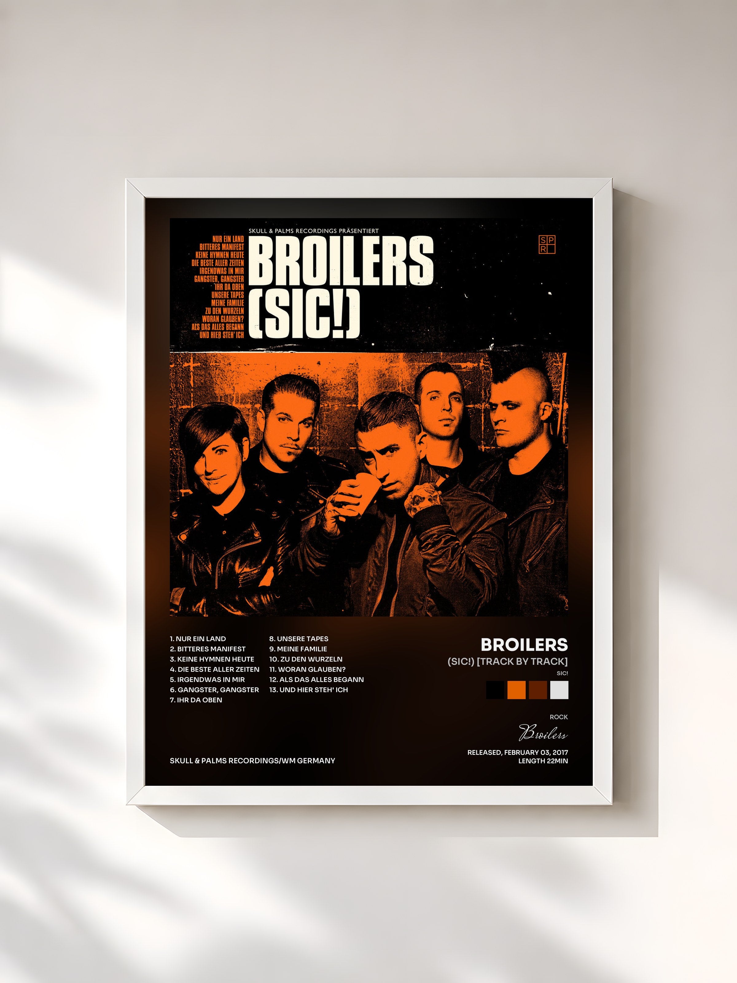 #blanc Tableau de l'album (sic!) [Track by Track] de Broilers, cadre blanc, imprimé et encadré en France