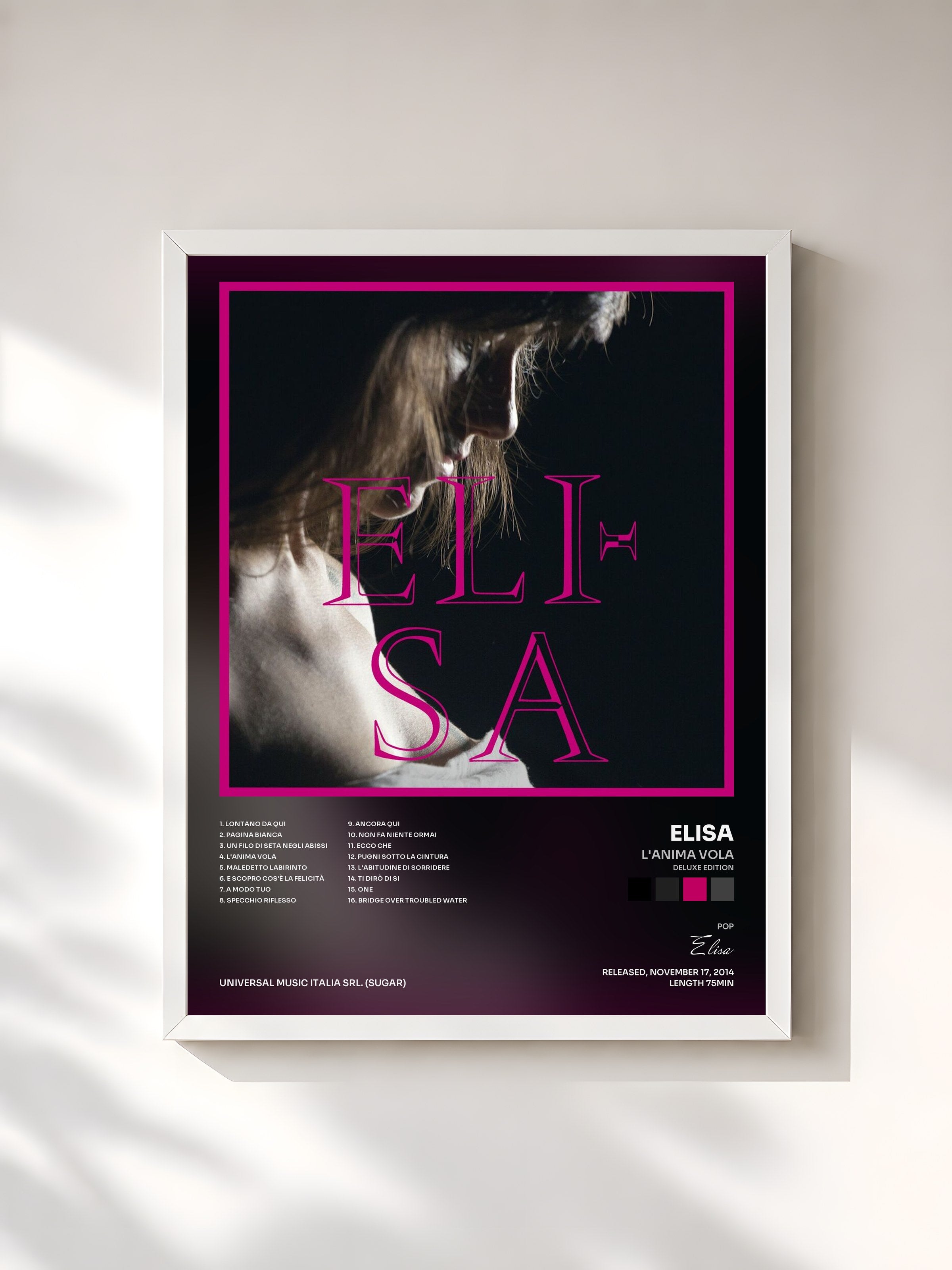 #blanc Tableau de l'album L'Anima Vola (Deluxe Edition) de Elisa, cadre blanc, imprimé et encadré en France