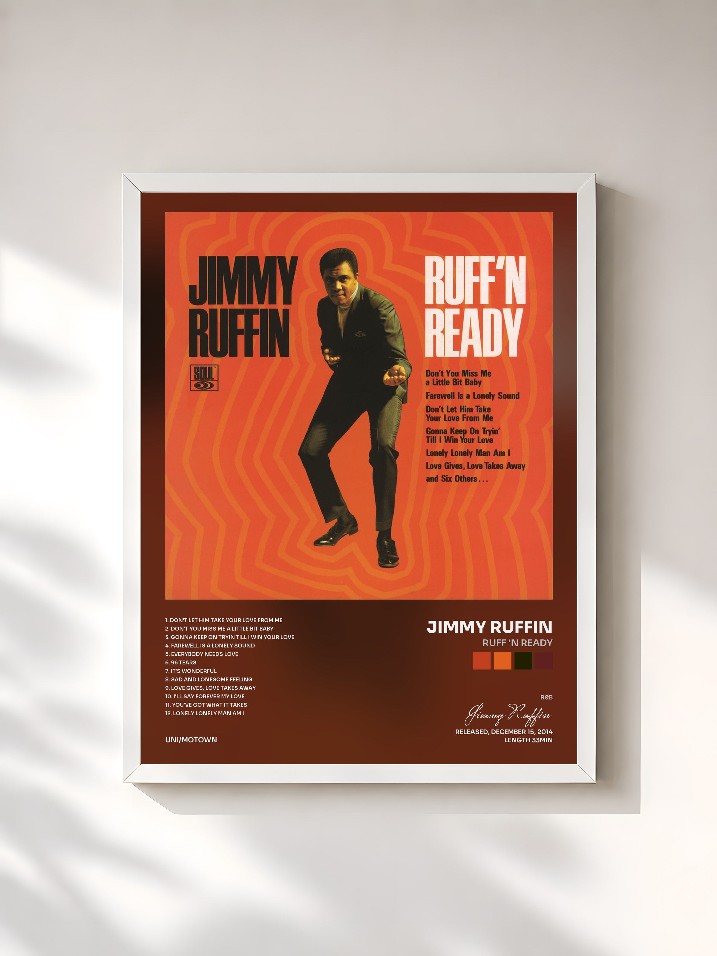 #blanc Tableau de l'album Ruff 'N Ready de Jimmy Ruffin, cadre blanc, imprimé et encadré en France