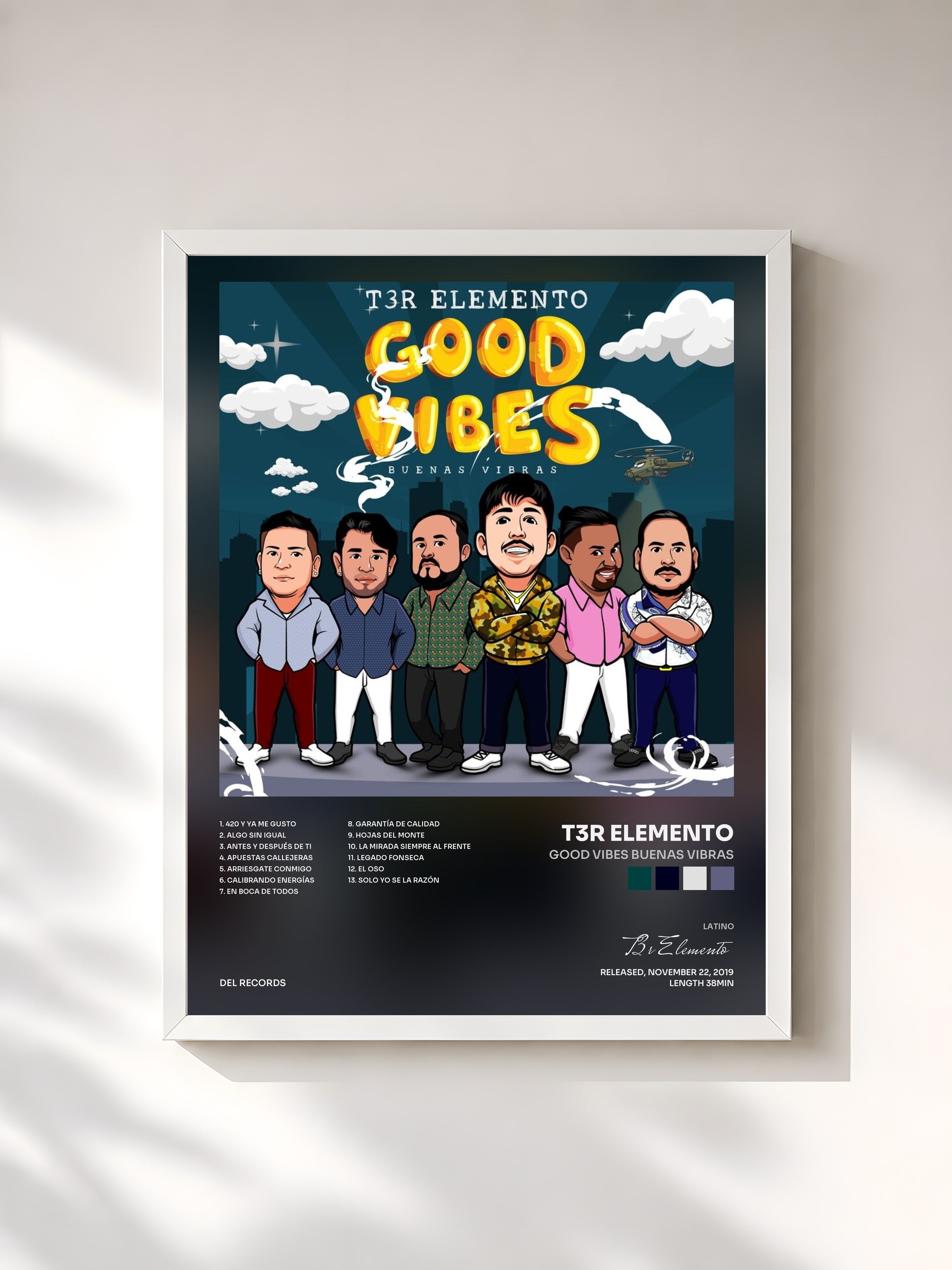 #blanc Tableau de l'album Good Vibes Buenas Vibras de T3r Elemento, cadre blanc, imprimé et encadré en France