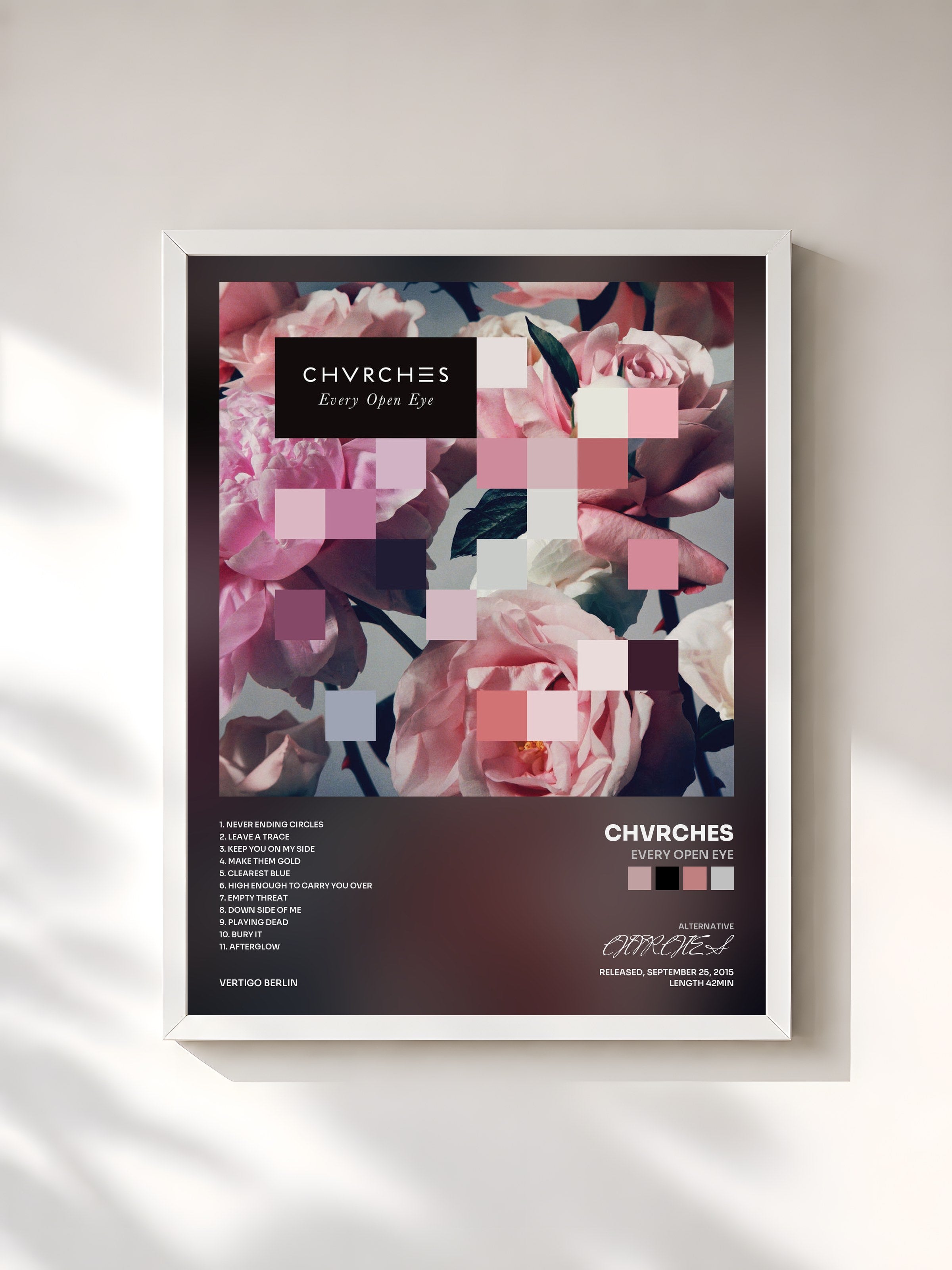 #blanc Tableau de l'album Every Open Eye de CHVRCHES, cadre blanc, imprimé et encadré en France