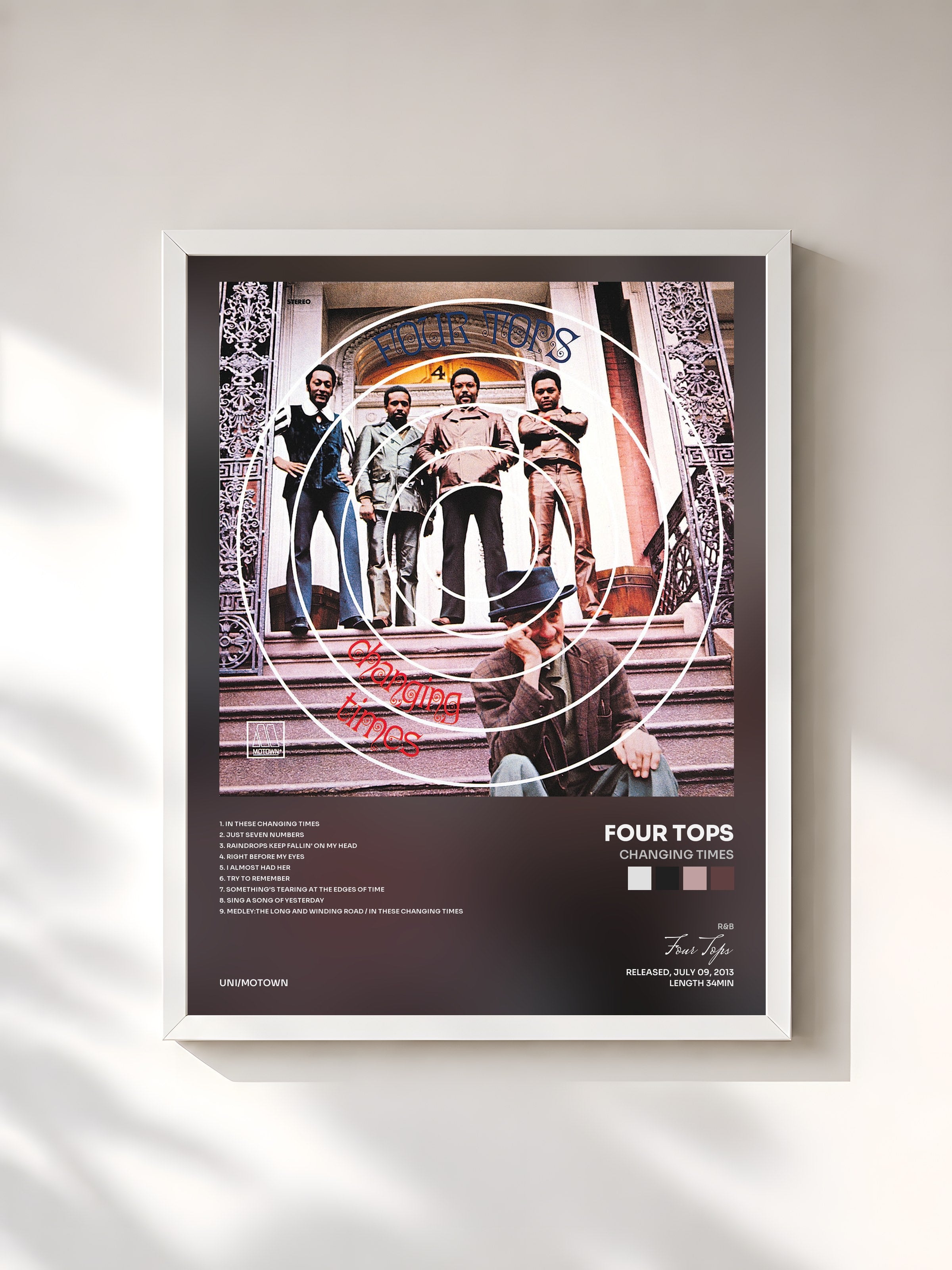 #blanc Tableau de l'album Changing Times de Four Tops, cadre blanc, imprimé et encadré en France