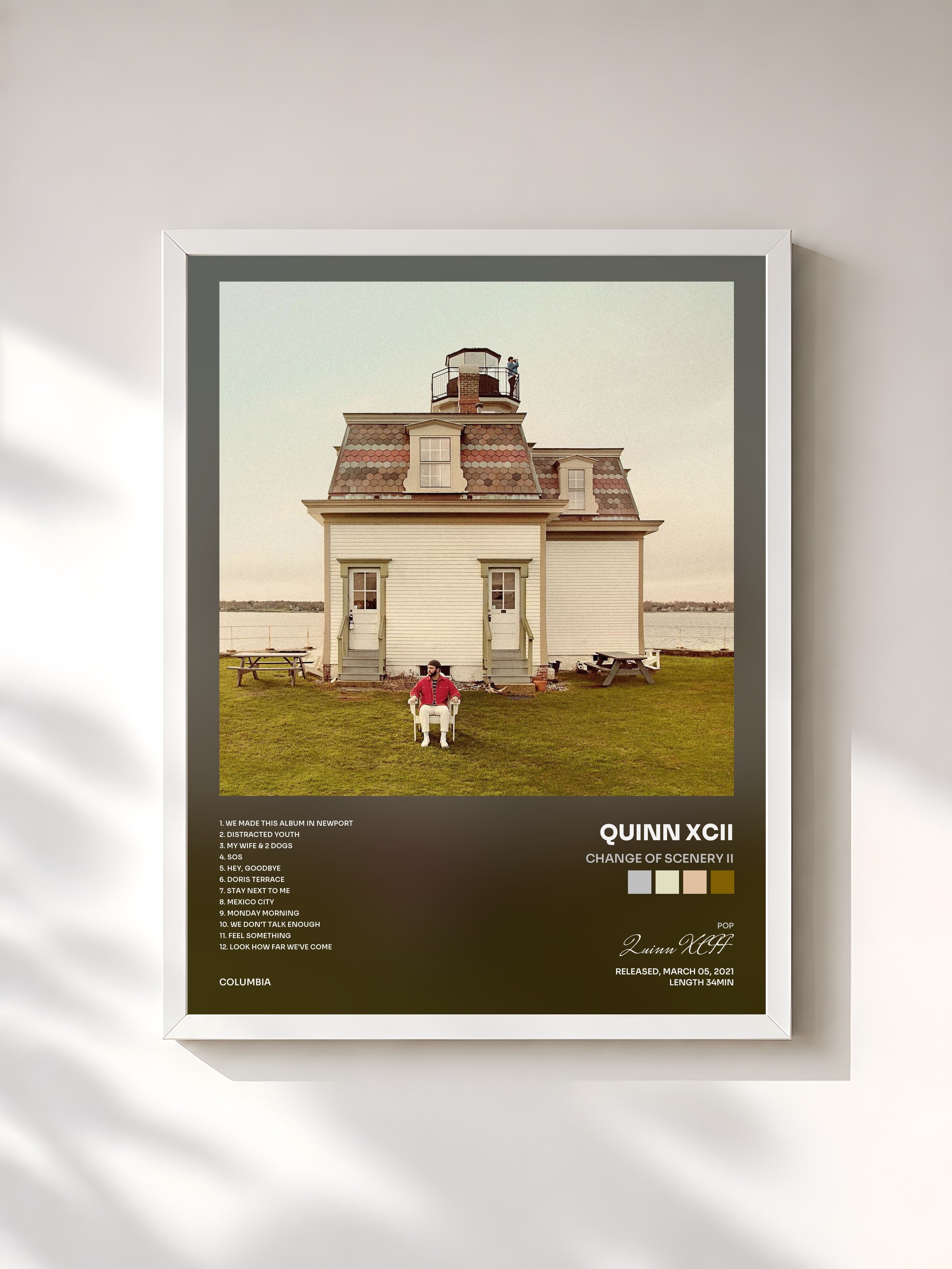 #blanc Tableau de l'album Change of Scenery II de Quinn XCII, cadre blanc, imprimé et encadré en France