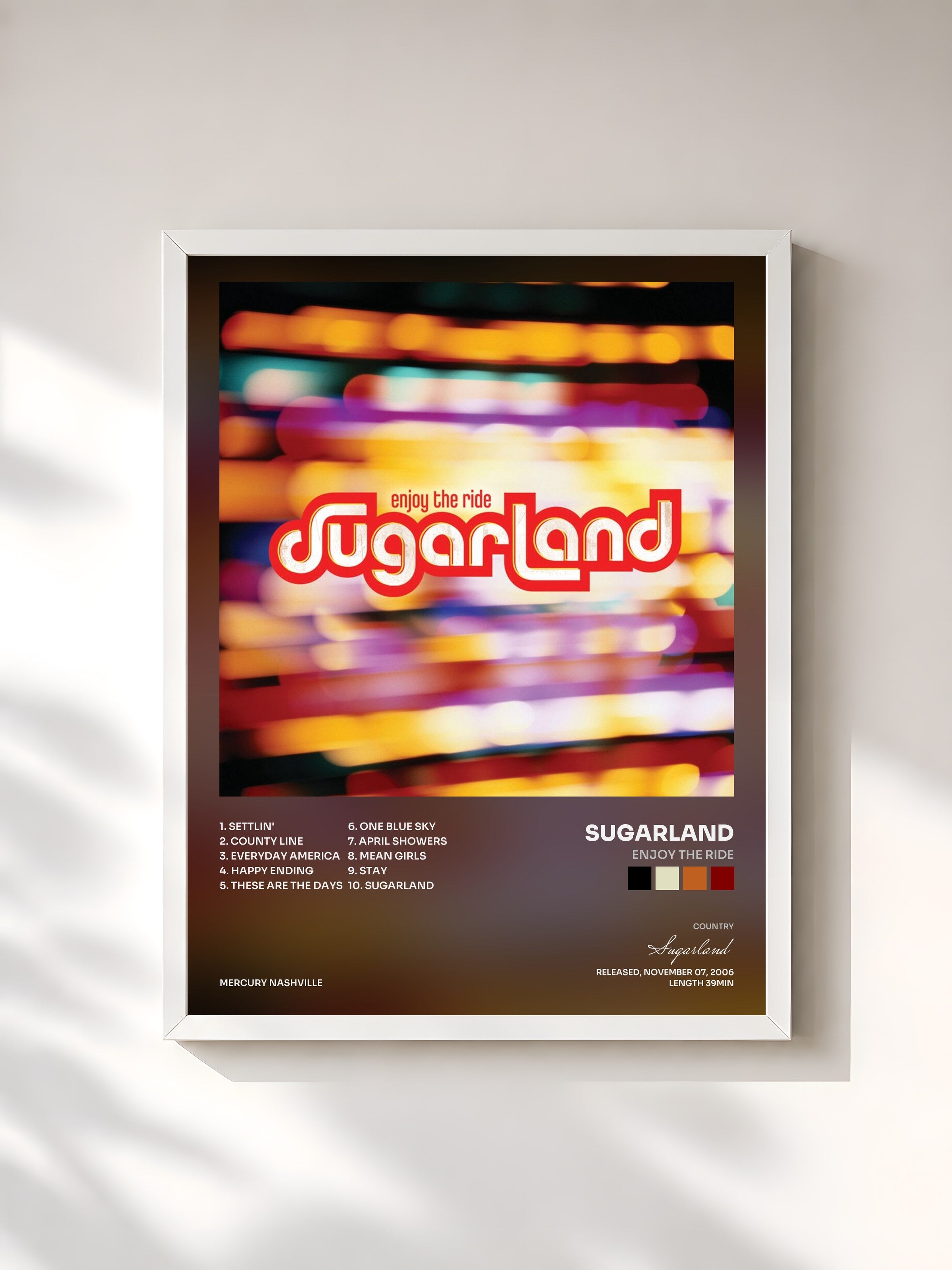 #blanc Tableau de l'album Enjoy The Ride de Sugarland, cadre blanc, imprimé et encadré en France