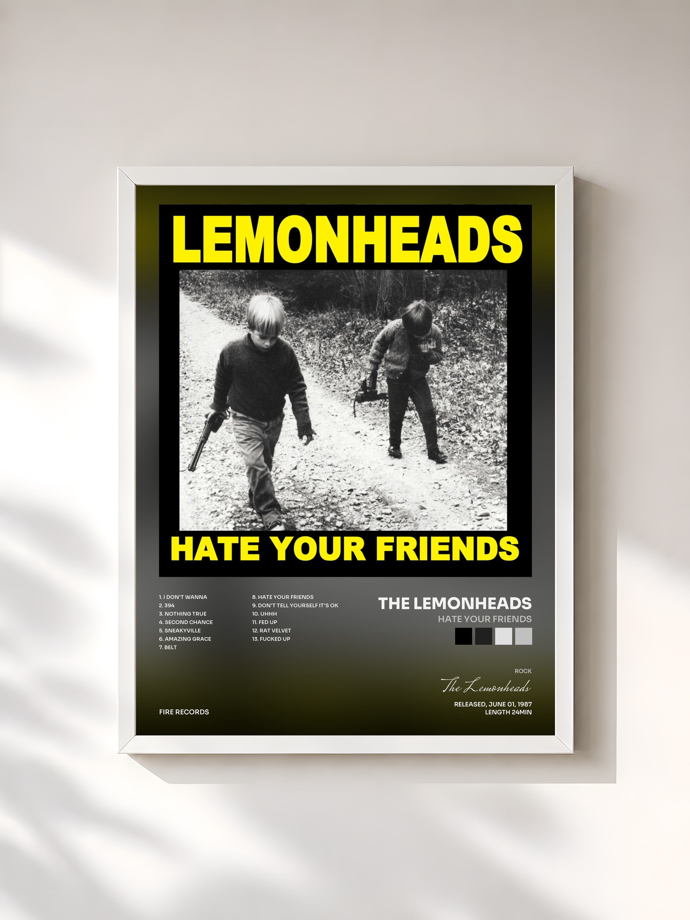 #blanc Tableau de l'album Hate Your Friends de The Lemonheads, cadre blanc, imprimé et encadré en France