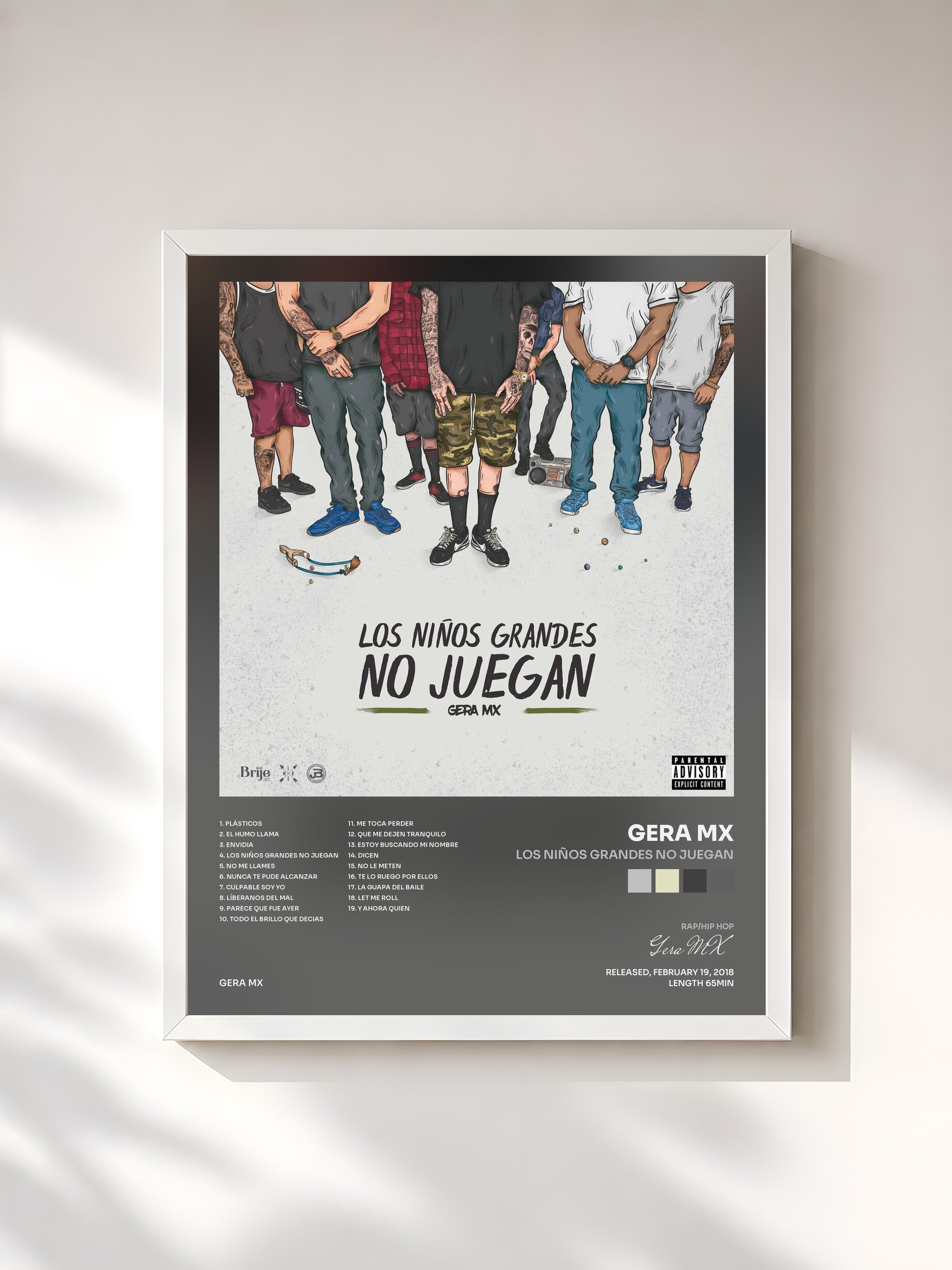 #blanc Tableau de l'album Los Niños Grandes No Juegan de Gera MX, cadre blanc, imprimé et encadré en France