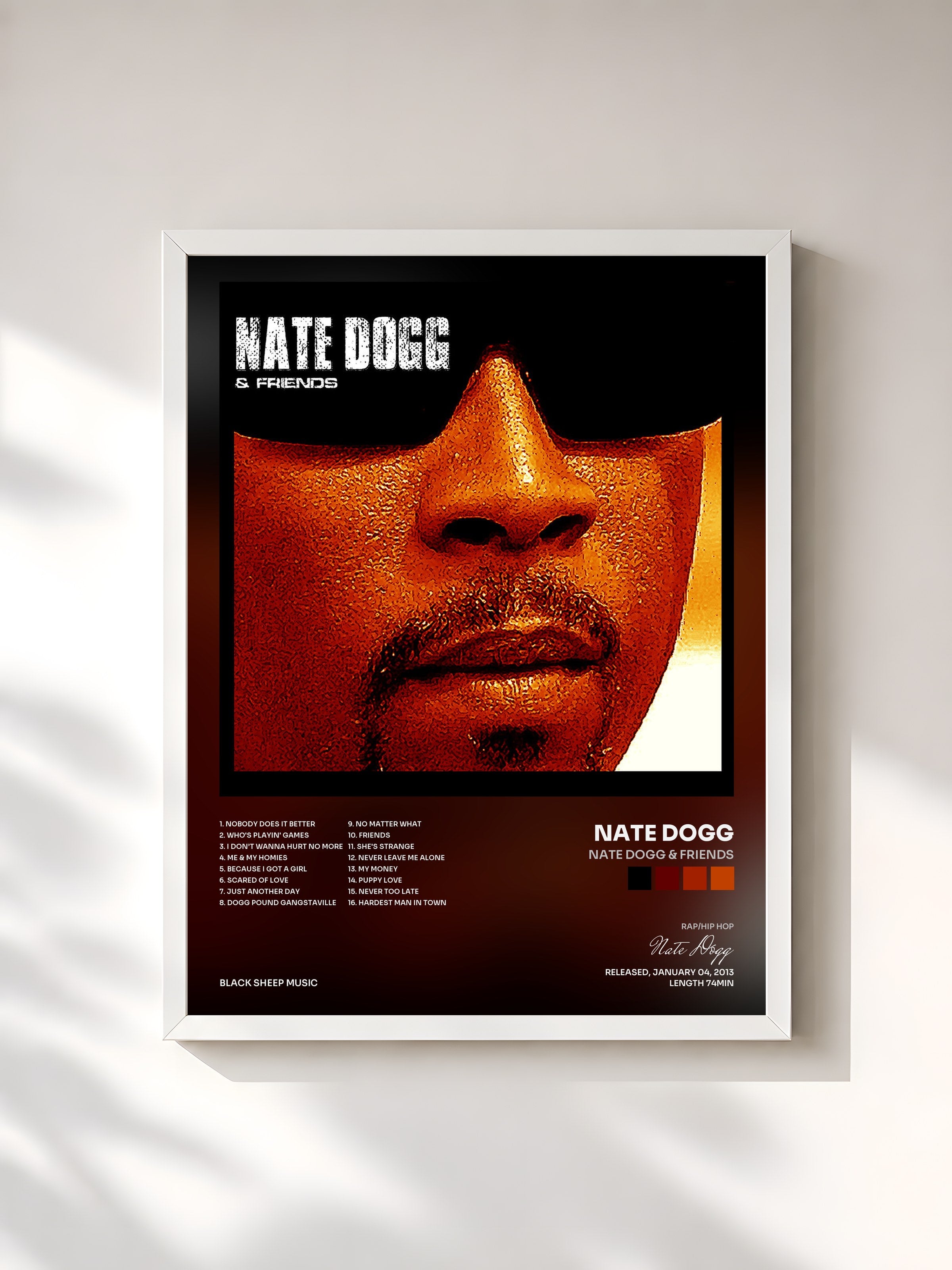 #blanc Tableau de l'album Nate Dogg & Friends de Nate Dogg, cadre blanc, imprimé et encadré en France