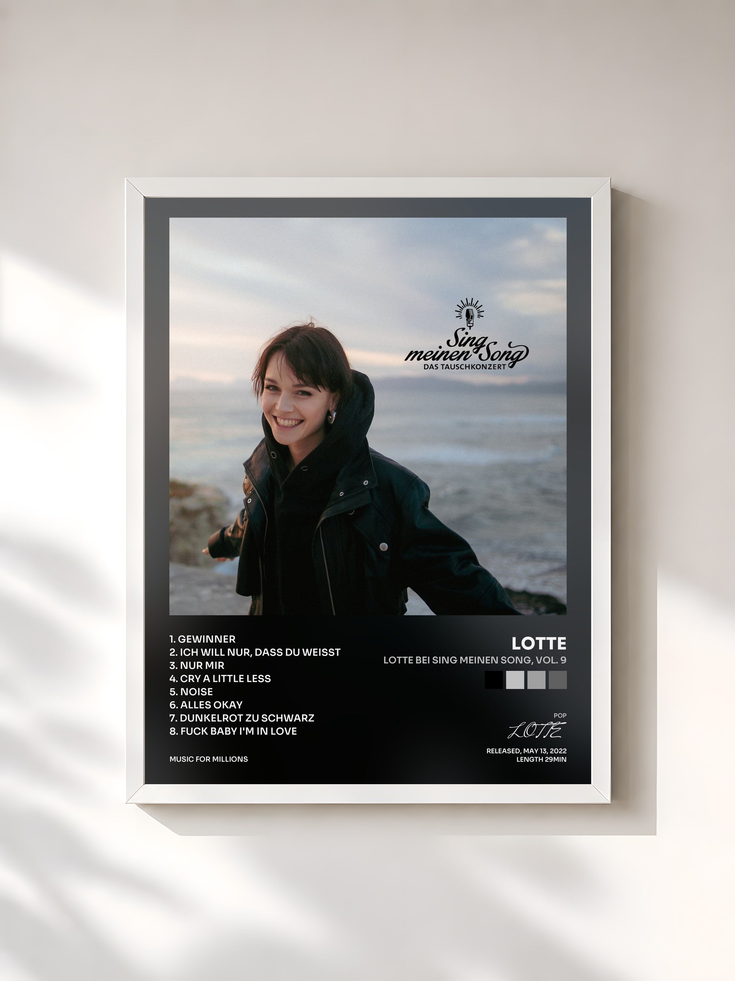 #blanc Tableau de l'album Lotte bei Sing meinen Song, Vol. 9 de LOTTE, cadre blanc, imprimé et encadré en France