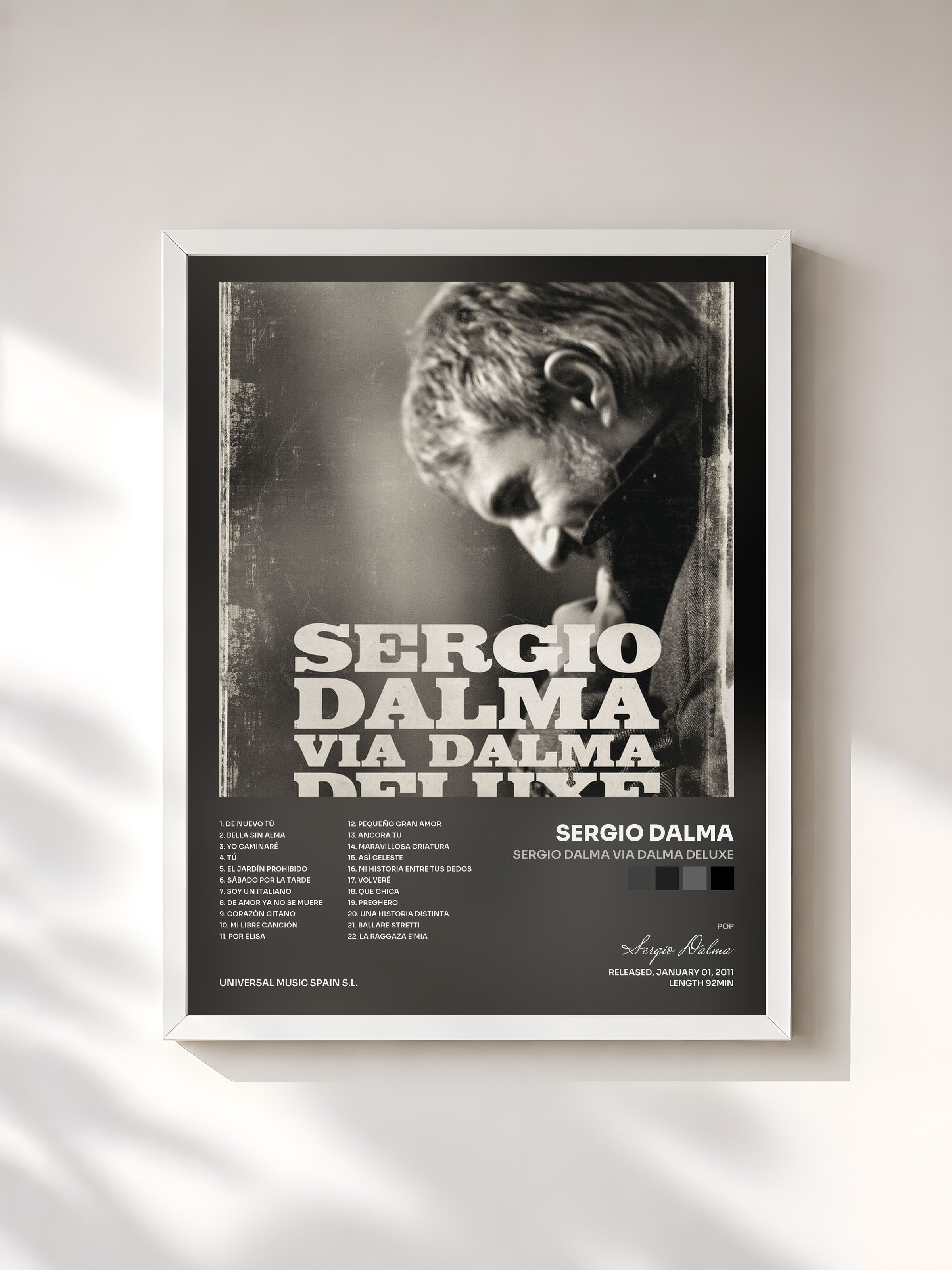 #blanc Tableau de l'album Sergio Dalma Via Dalma Deluxe de Sergio Dalma, cadre blanc, imprimé et encadré en France