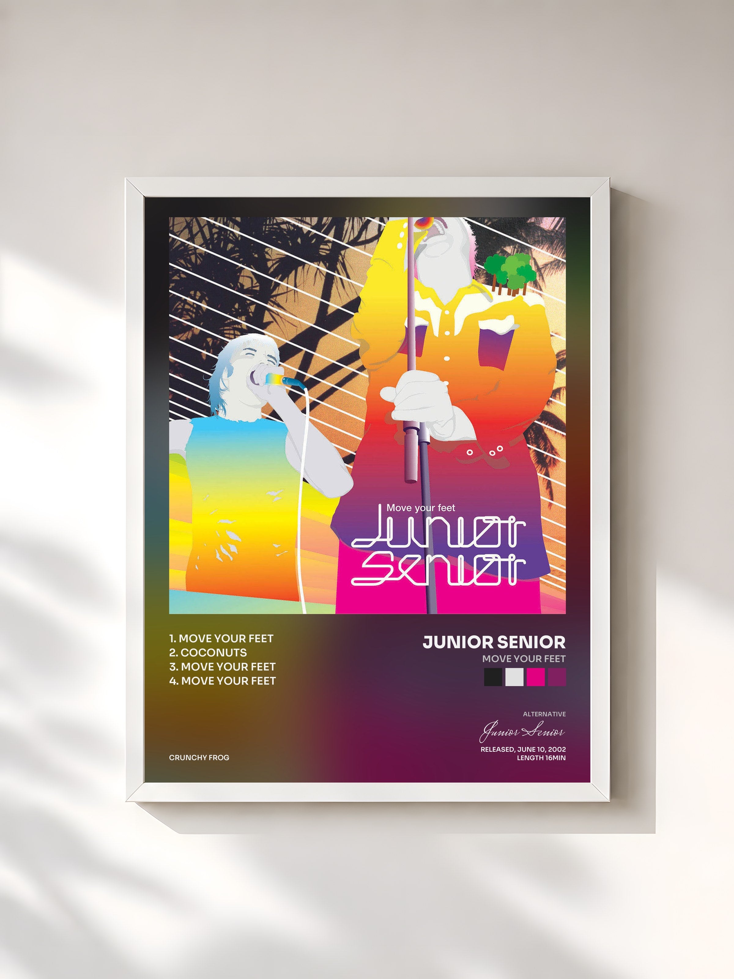#blanc Tableau de l'album Move Your Feet de Junior Senior, cadre blanc, imprimé et encadré en France