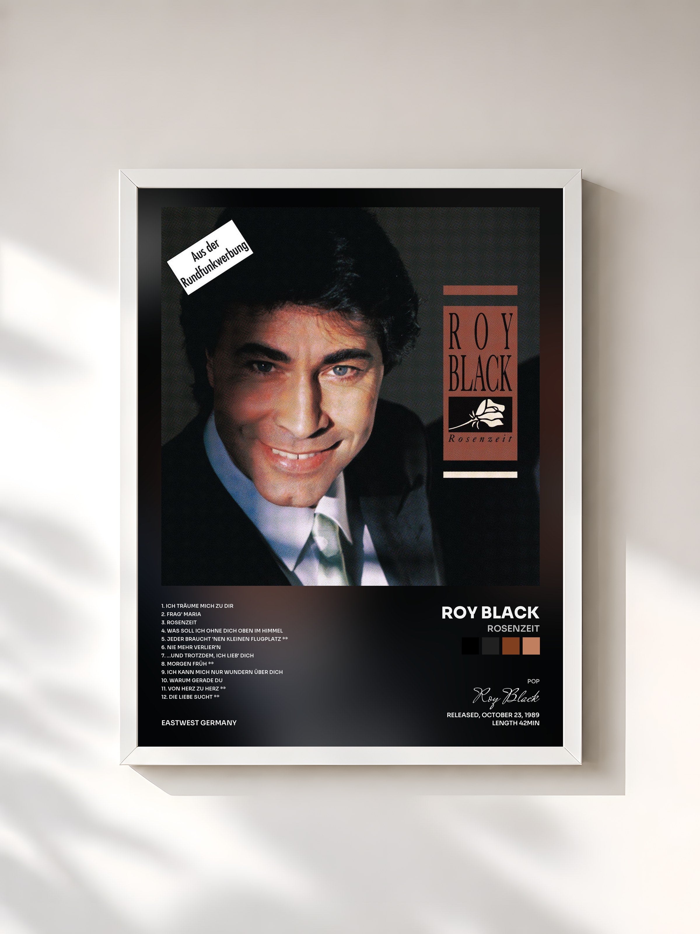 #blanc Tableau de l'album Rosenzeit de Roy Black, cadre blanc, imprimé et encadré en France