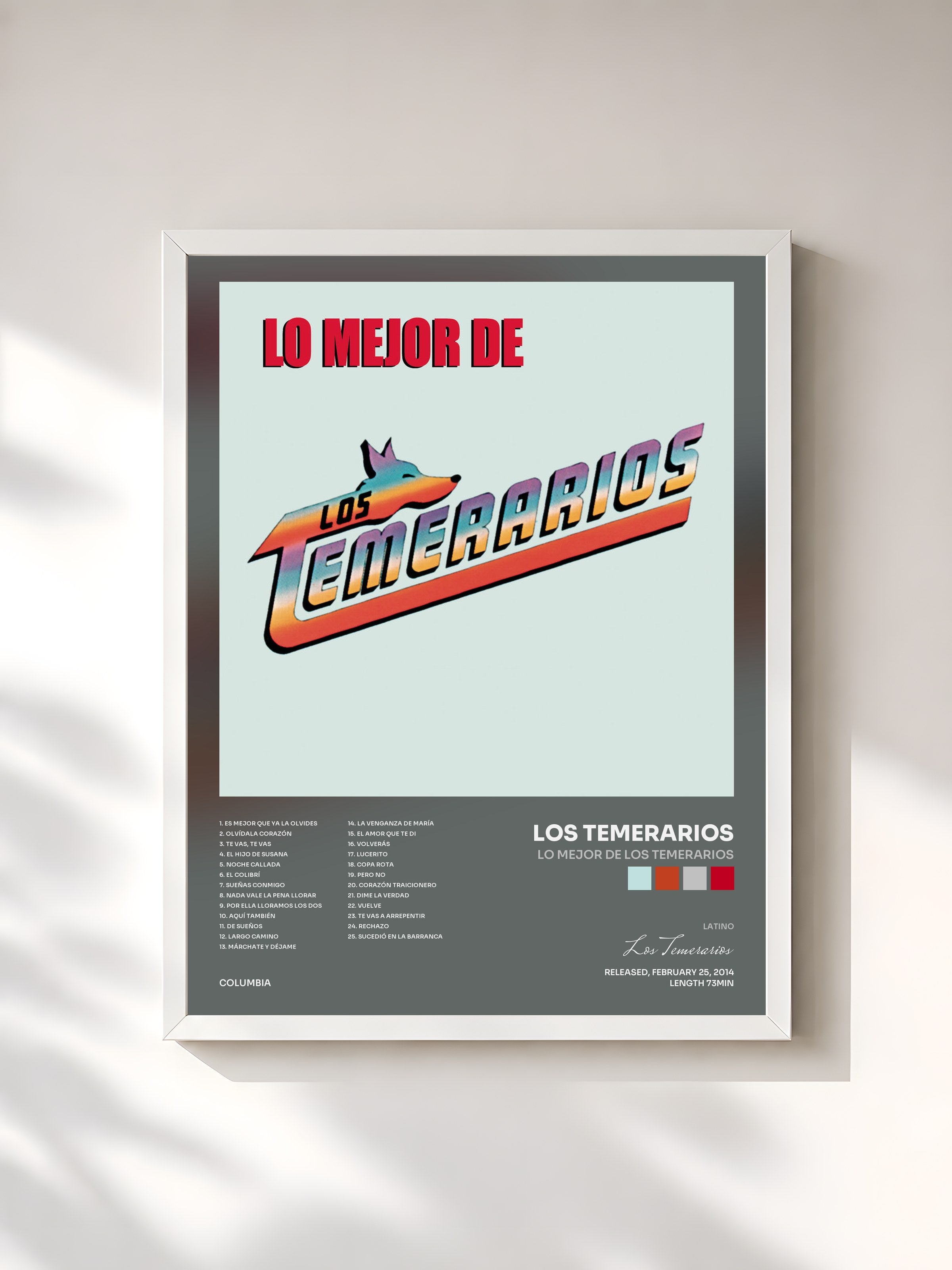 #blanc Tableau de l'album Lo Mejor de los Temerarios de Los Temerarios, cadre blanc, imprimé et encadré en France