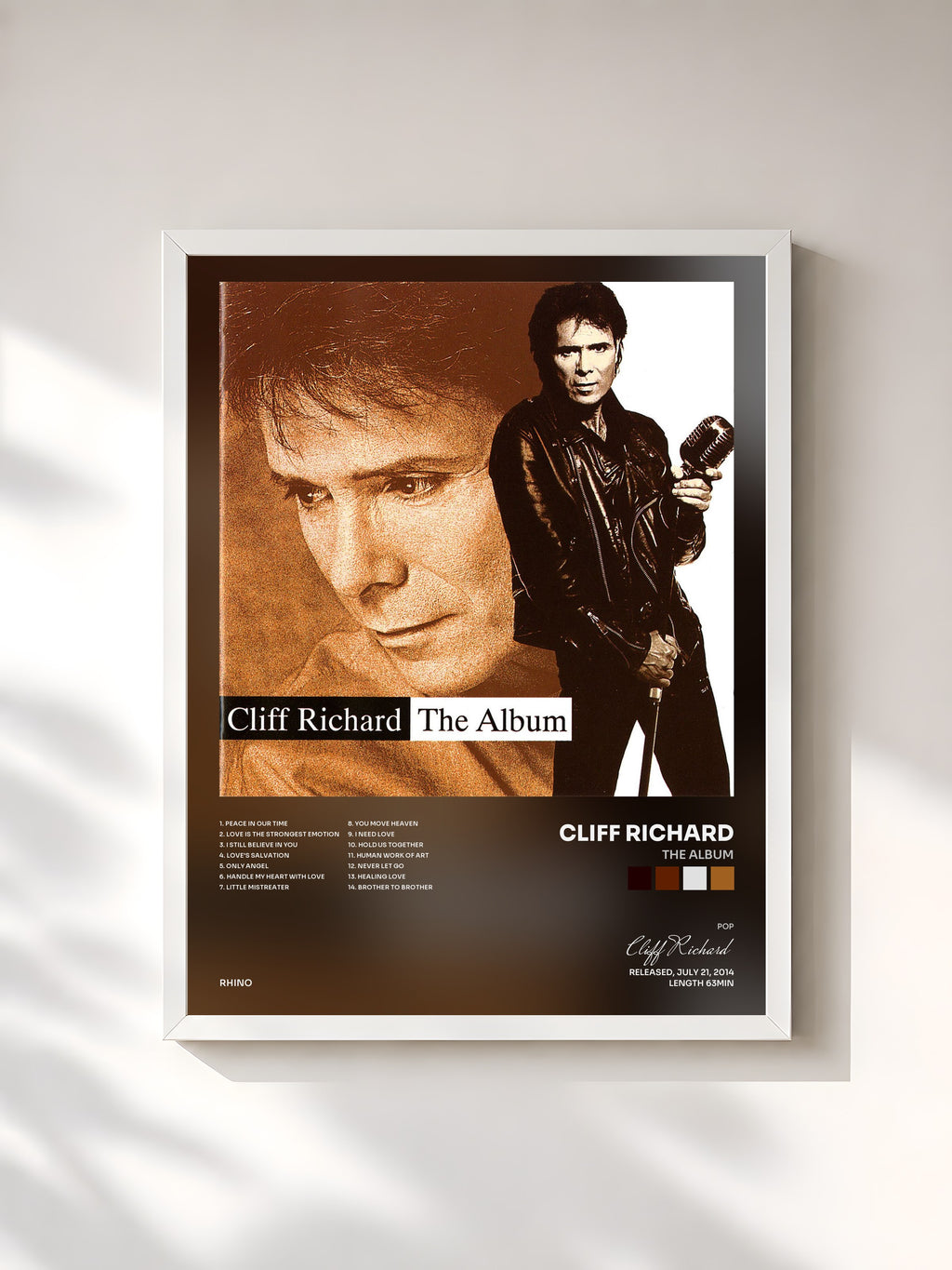 #blanc Tableau de l'album The Album de Cliff Richard, cadre blanc, imprimé et encadré en France