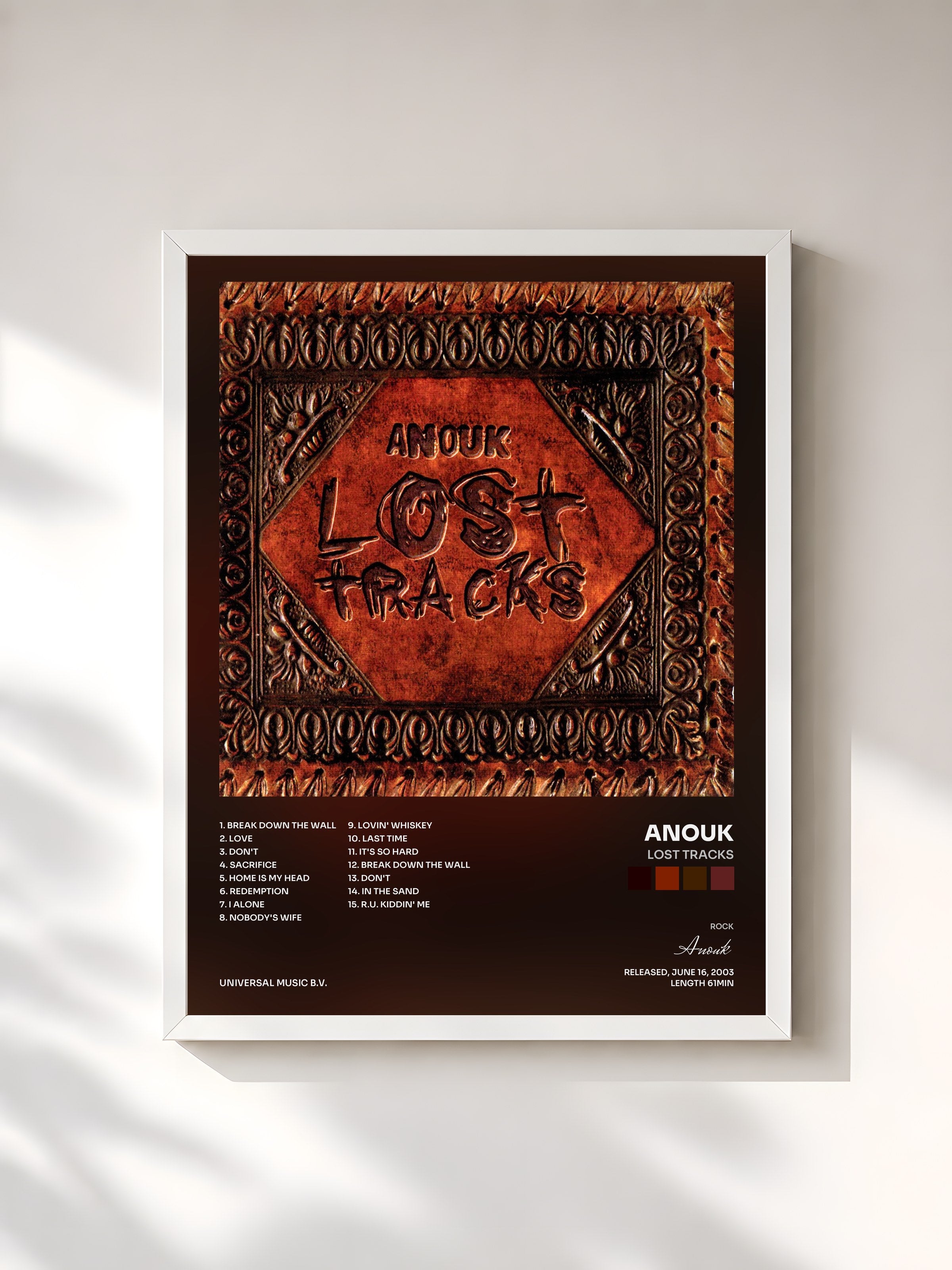 #blanc Tableau de l'album Lost Tracks de Anouk, cadre blanc, imprimé et encadré en France