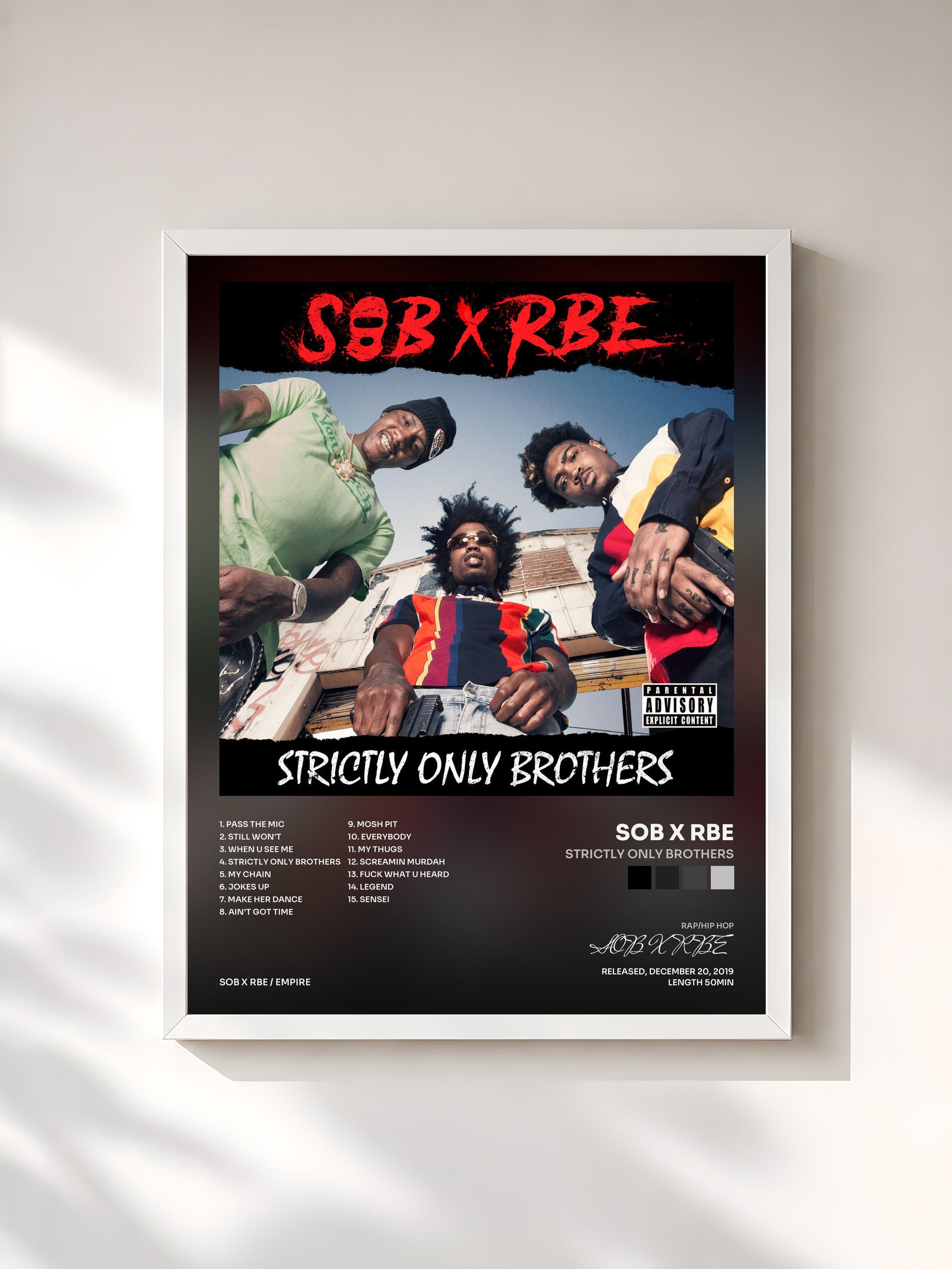 #blanc Tableau de l'album Strictly Only Brothers de SOB X RBE, cadre blanc, imprimé et encadré en France