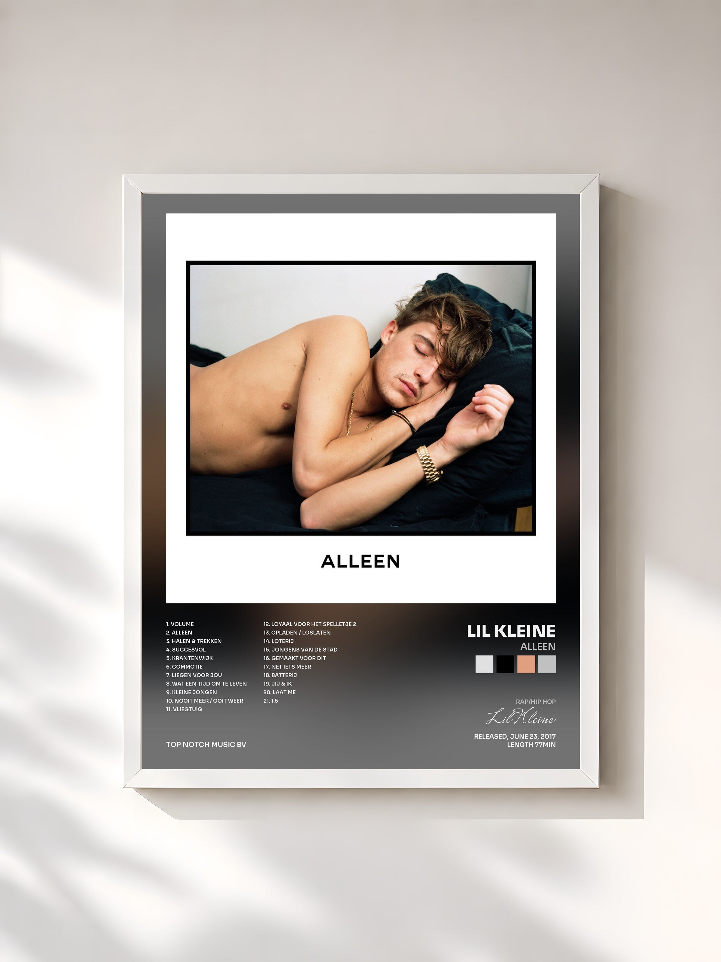 #blanc Tableau de l'album Alleen de Lil Kleine, cadre blanc, imprimé et encadré en France