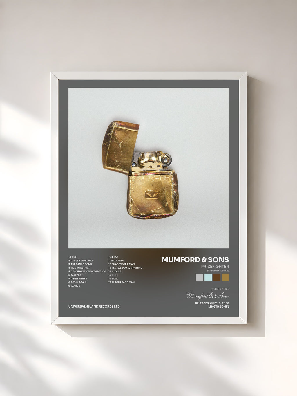 #blanc Tableau de l'album Prizefighter (Extended Edition) de Mumford & Sons, cadre blanc, imprimé et encadré en France