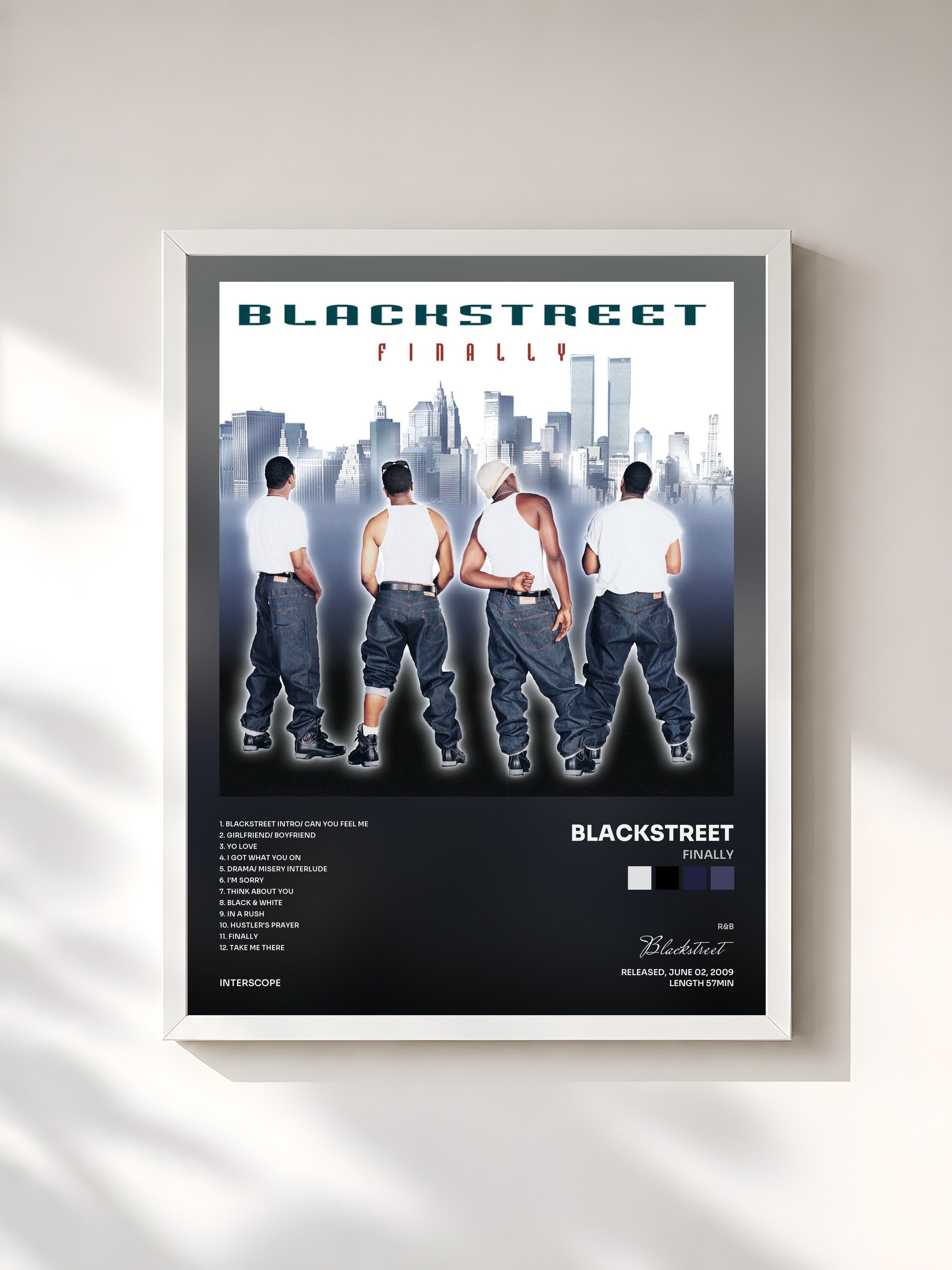#blanc Tableau de l'album Finally de Blackstreet, cadre blanc, imprimé et encadré en France