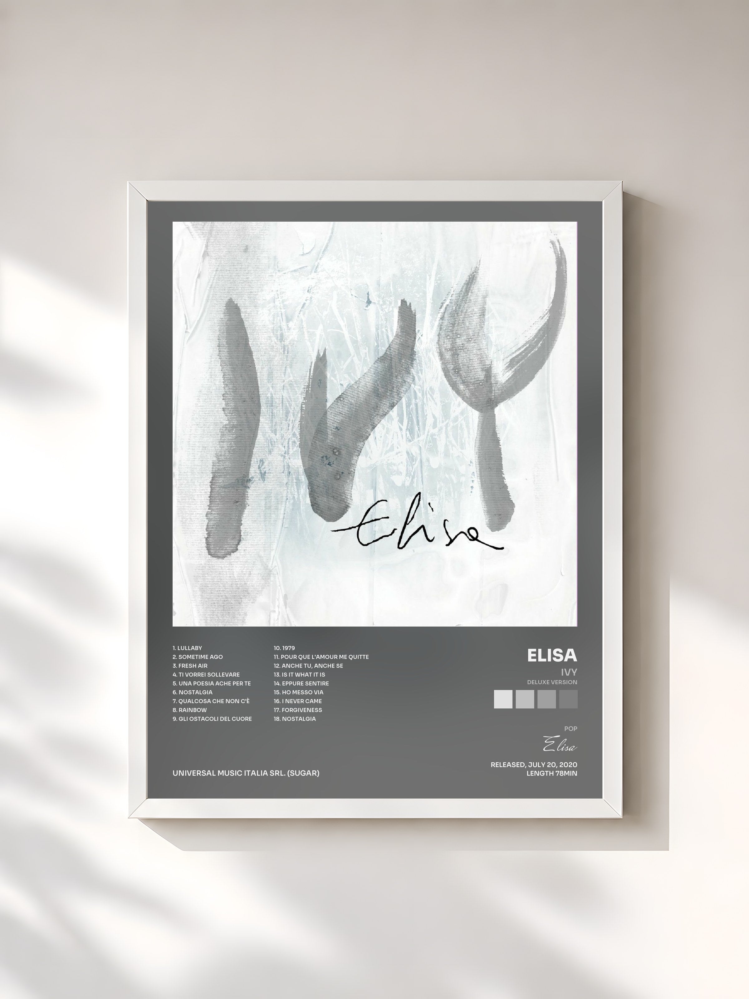 #blanc Tableau de l'album Ivy (Deluxe Version) de Elisa, cadre blanc, imprimé et encadré en France