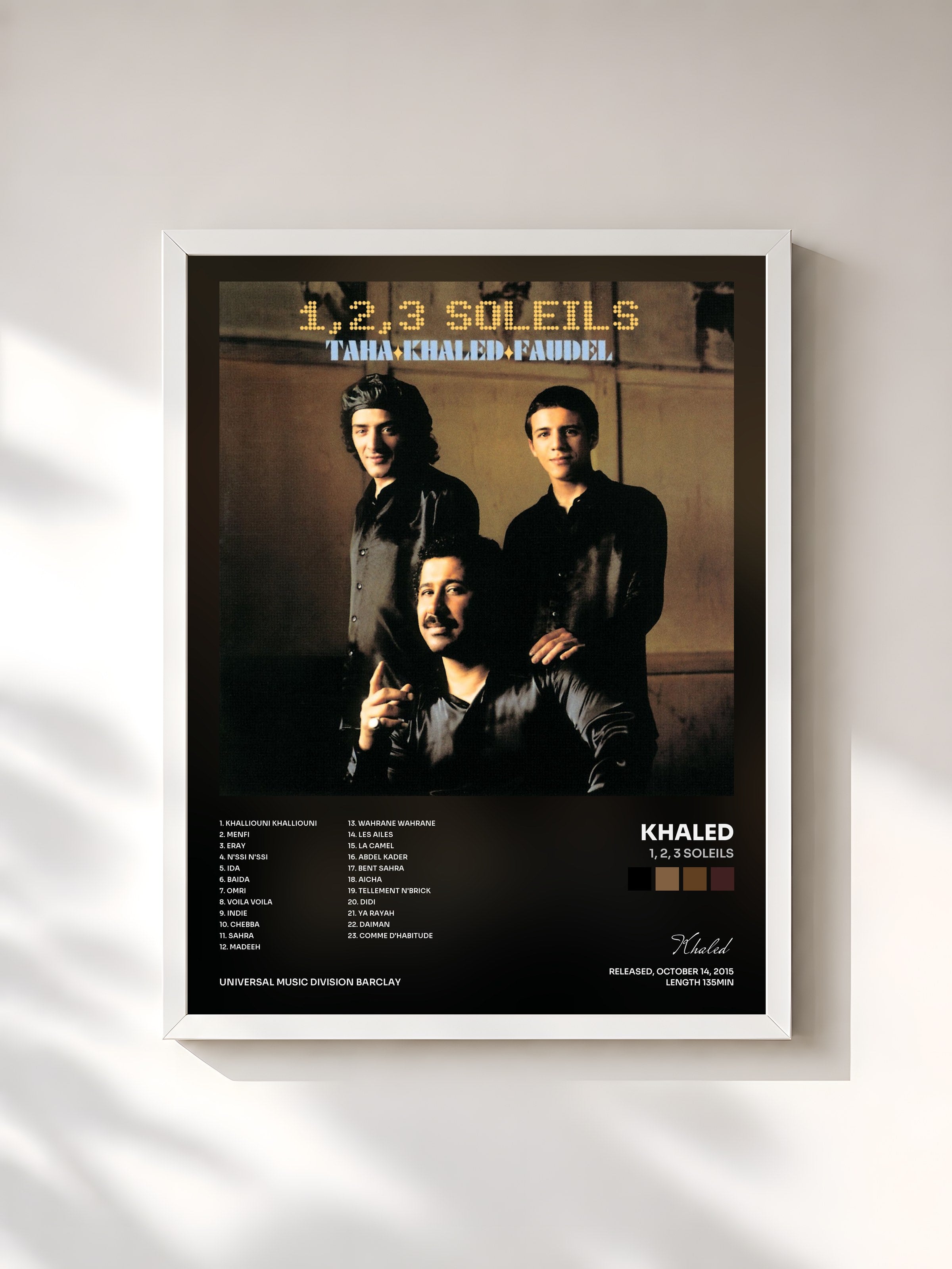 #blanc Tableau de l'album 1, 2, 3 Soleils de Khaled, cadre blanc, imprimé et encadré en France