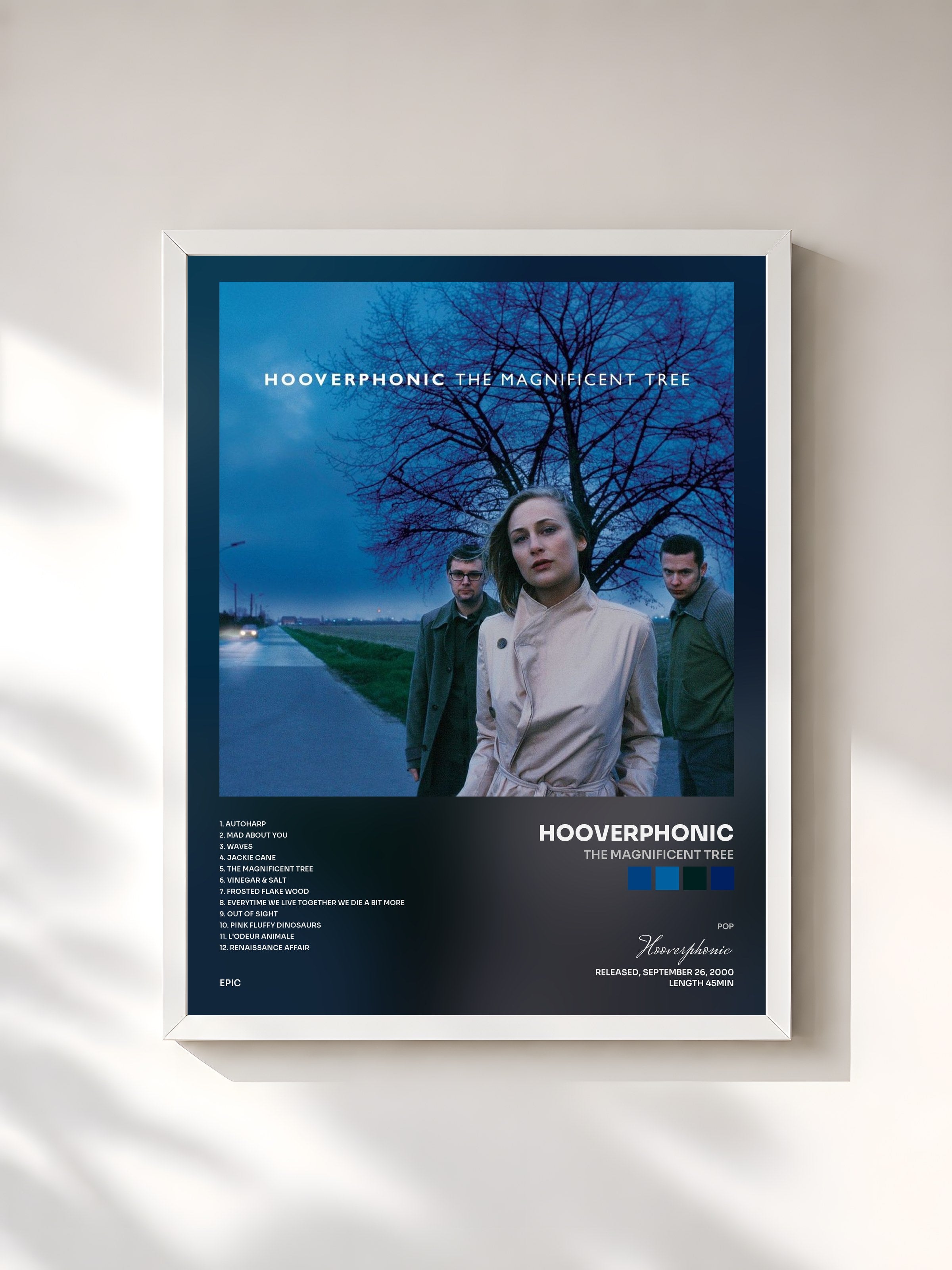 #blanc Tableau de l'album The Magnificent Tree de Hooverphonic, cadre blanc, imprimé et encadré en France