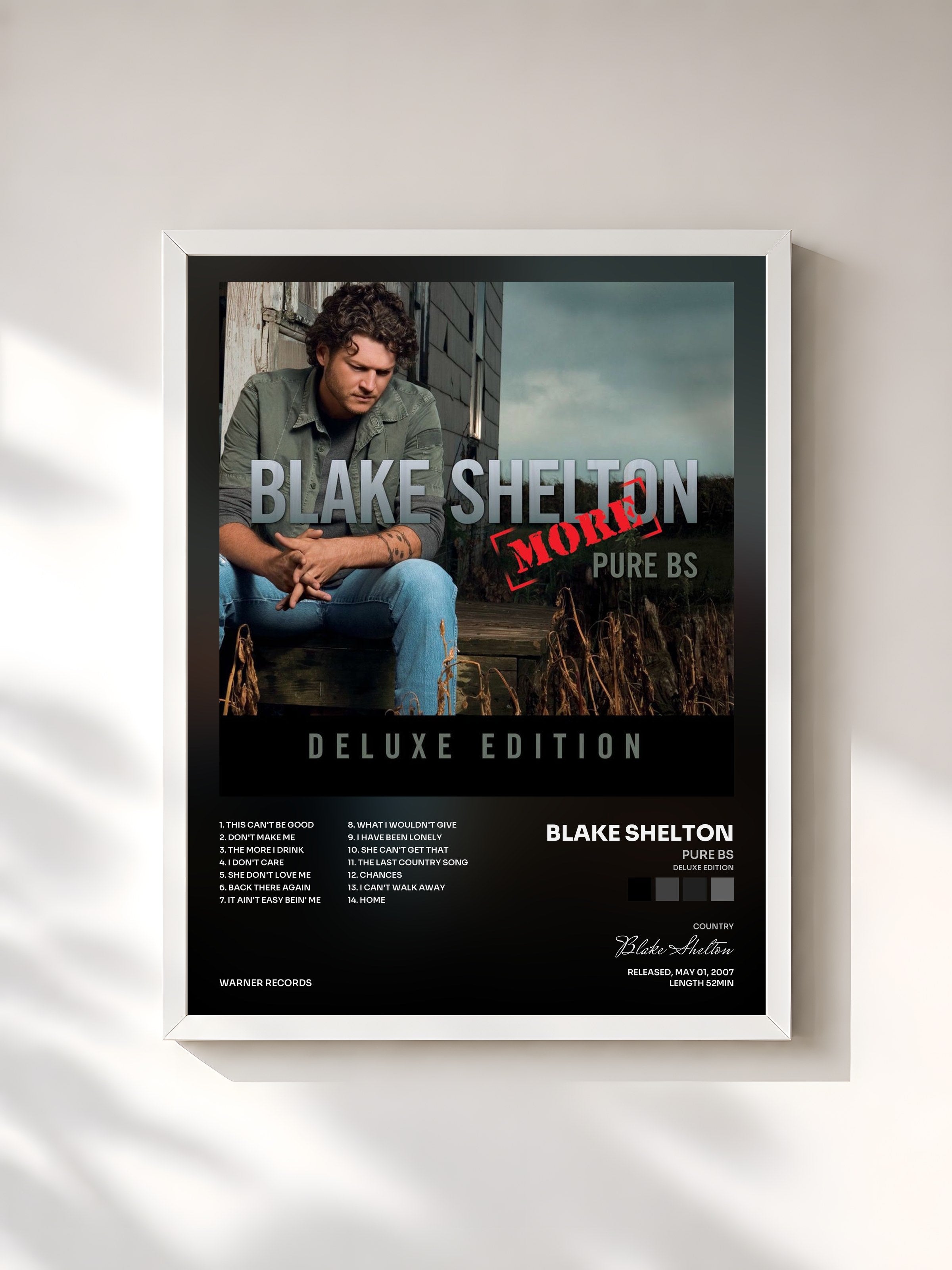 #blanc Tableau de l'album Pure BS (Deluxe Edition) de Blake Shelton, cadre blanc, imprimé et encadré en France