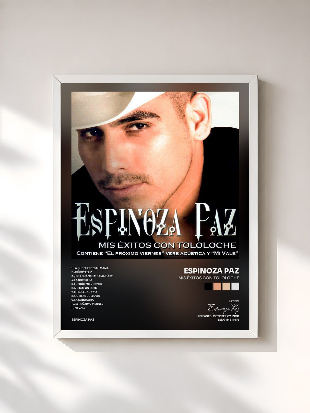 #blanc Mis Éxitos Con Tololoche de Espinoza Paz en lámina enmarcada, marco blanco, impresa y enmarcada en Francia