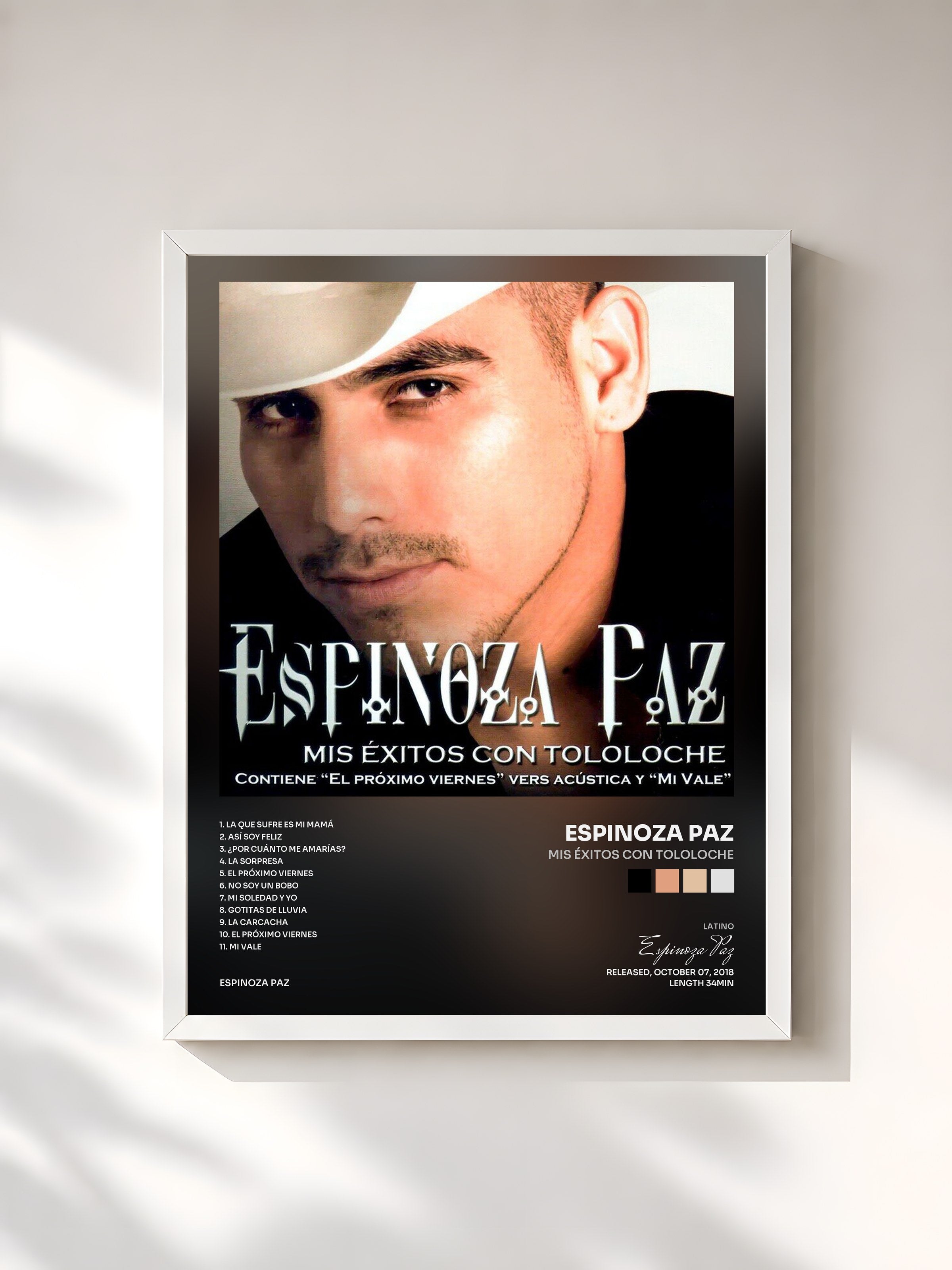 #blanc Tableau de l'album Mis Éxitos Con Tololoche de Espinoza Paz, cadre blanc, imprimé et encadré en France